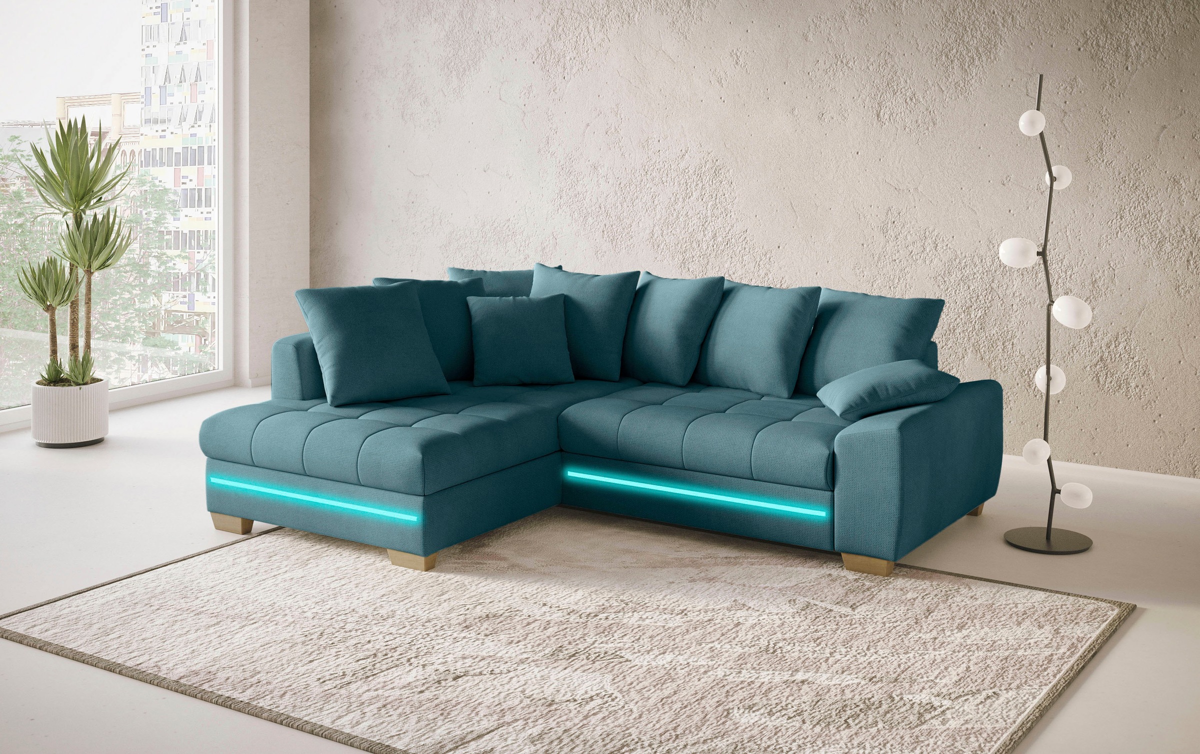 Mr. Couch Ecksofa »Nikita II, L-Form«, mit RGB-LED Beleuchtung, wahlweise mit Bett, Bettkasten, Kaltschaum