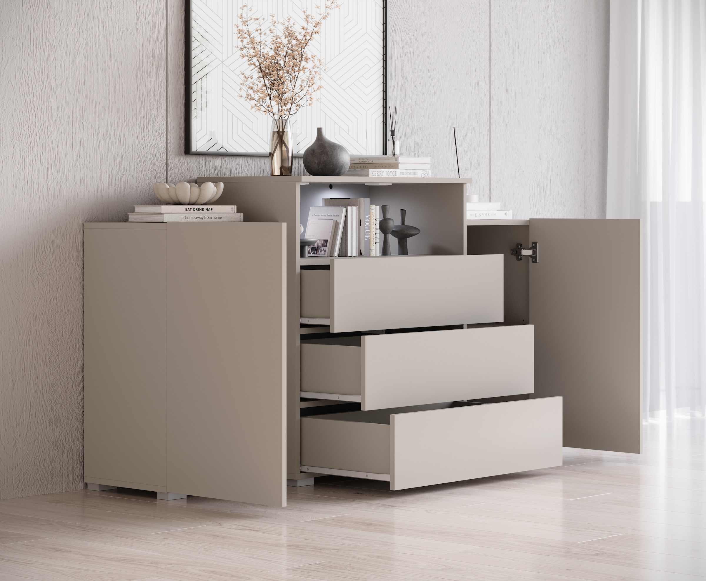 Home affaire Sideboard »URBAN III« Moderne Kommode mit 3 Schubladen und 4 Fächern, Breite 150 cm