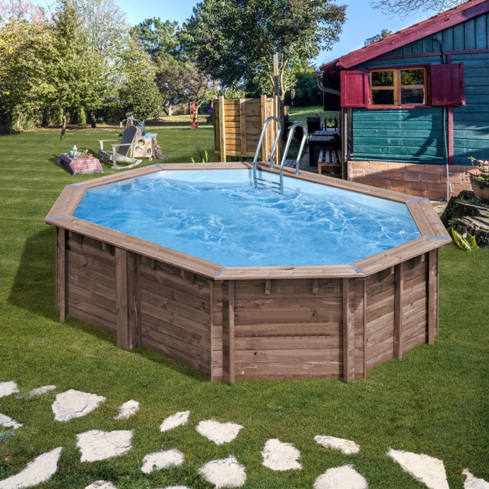 Gre Achteckpool »BAMBU mit Edelstahlleiter« Kiefernholz, BxLxH: 335x535x130 cm