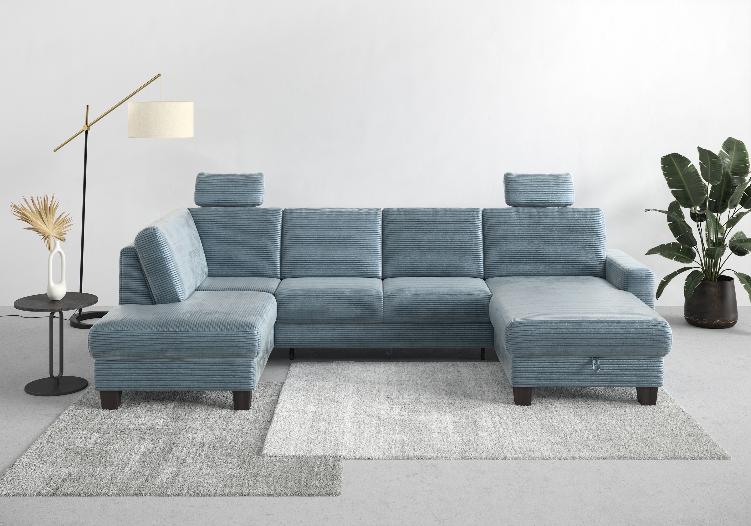 Home affaire Wohnlandschaft »Summer U-Form«, mit oder ohne Bettfunktion und Bettkasten, wengefarbene Holzfüße