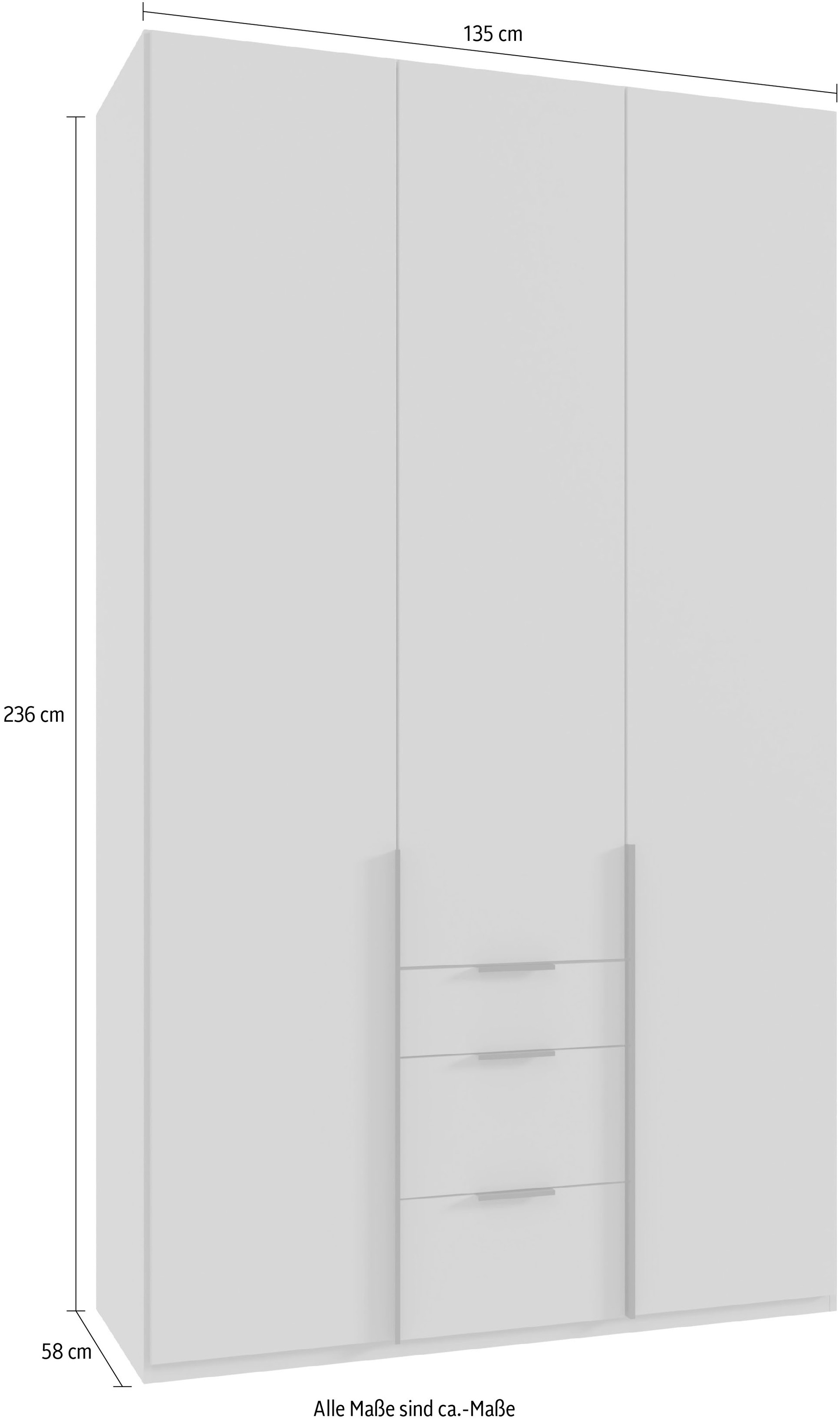 Wimex Drehtürenschrank »Mugano, 135 oder 180cm breit, 208 oder 236cm hoch, Made in Germany«, (mit langen Griffstangen aus Metall), wahlweise mit oder ohne Spiegel, mit Schubladen