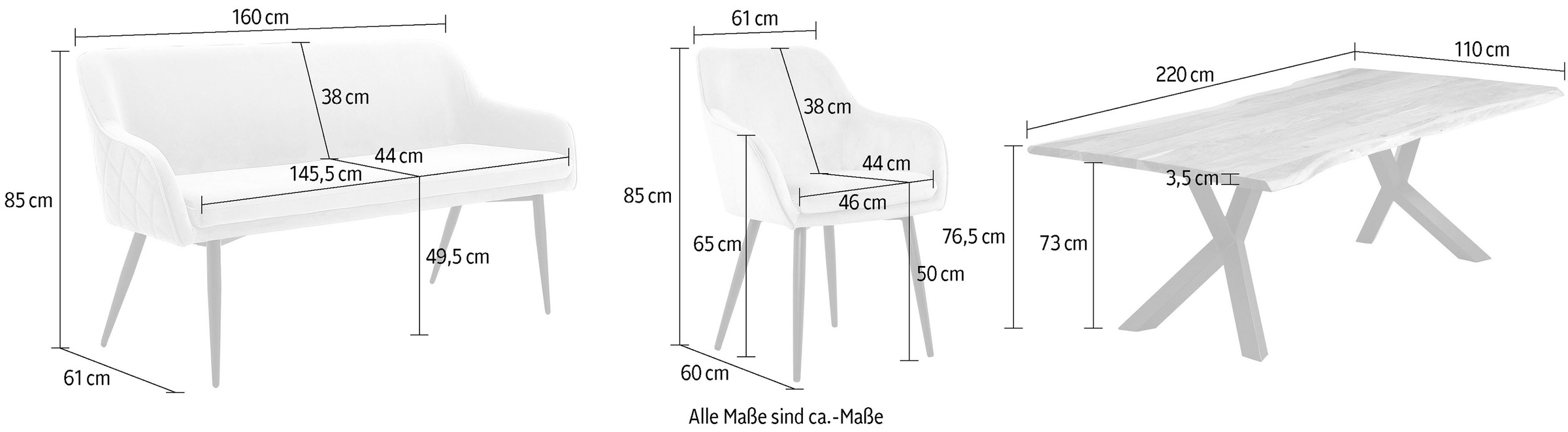 SalesFever Eckbankgruppe, (Set, 6 tlg.), Rückenfläche mit aufwändiger Rautensteppung
