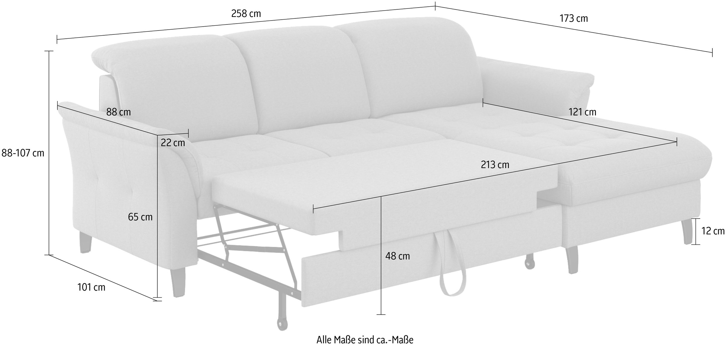 sit&more Ecksofa »Maggiore L-Form«, wahlweise mit Kopfteilverstellung, Bettfunktion und Bettkasten