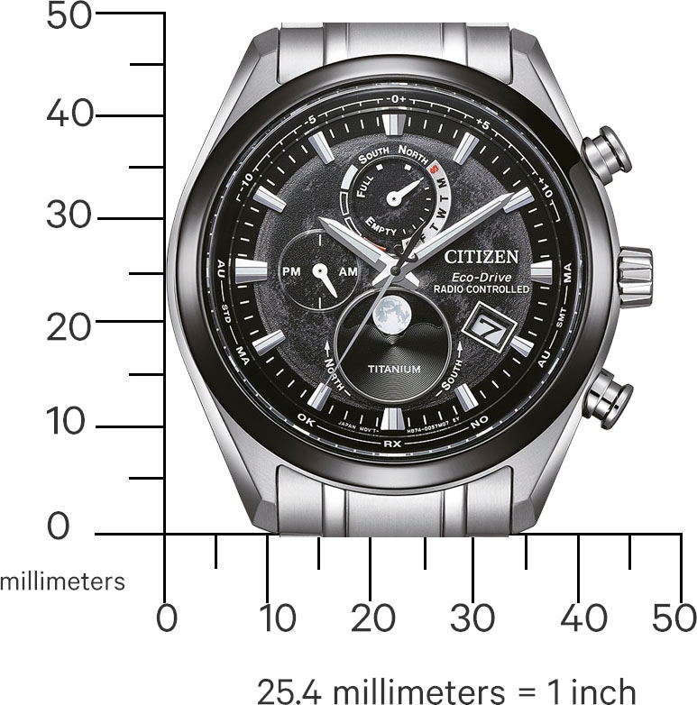 Citizen Funkchronograph »Tsuki-yomi«, Armbanduhr, Herrenuhr, Solar, Titan, Stoppfunktion, Mondphase