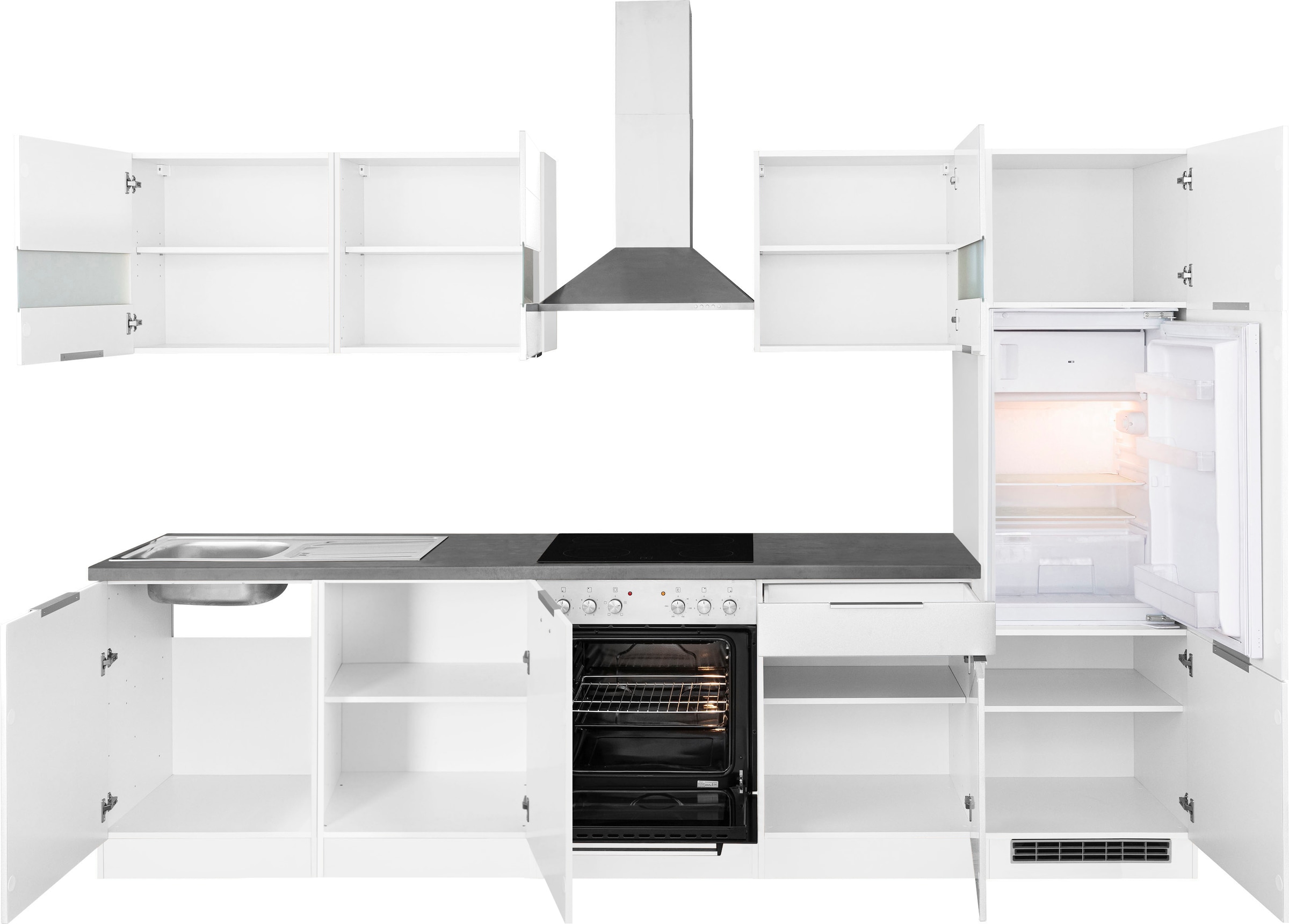 KOCHSTATION Küchenzeile »KS-Luhe« 300 cm breit, wahlweise mit oder ohne E-Geräten, gefräste MDF-Fronten