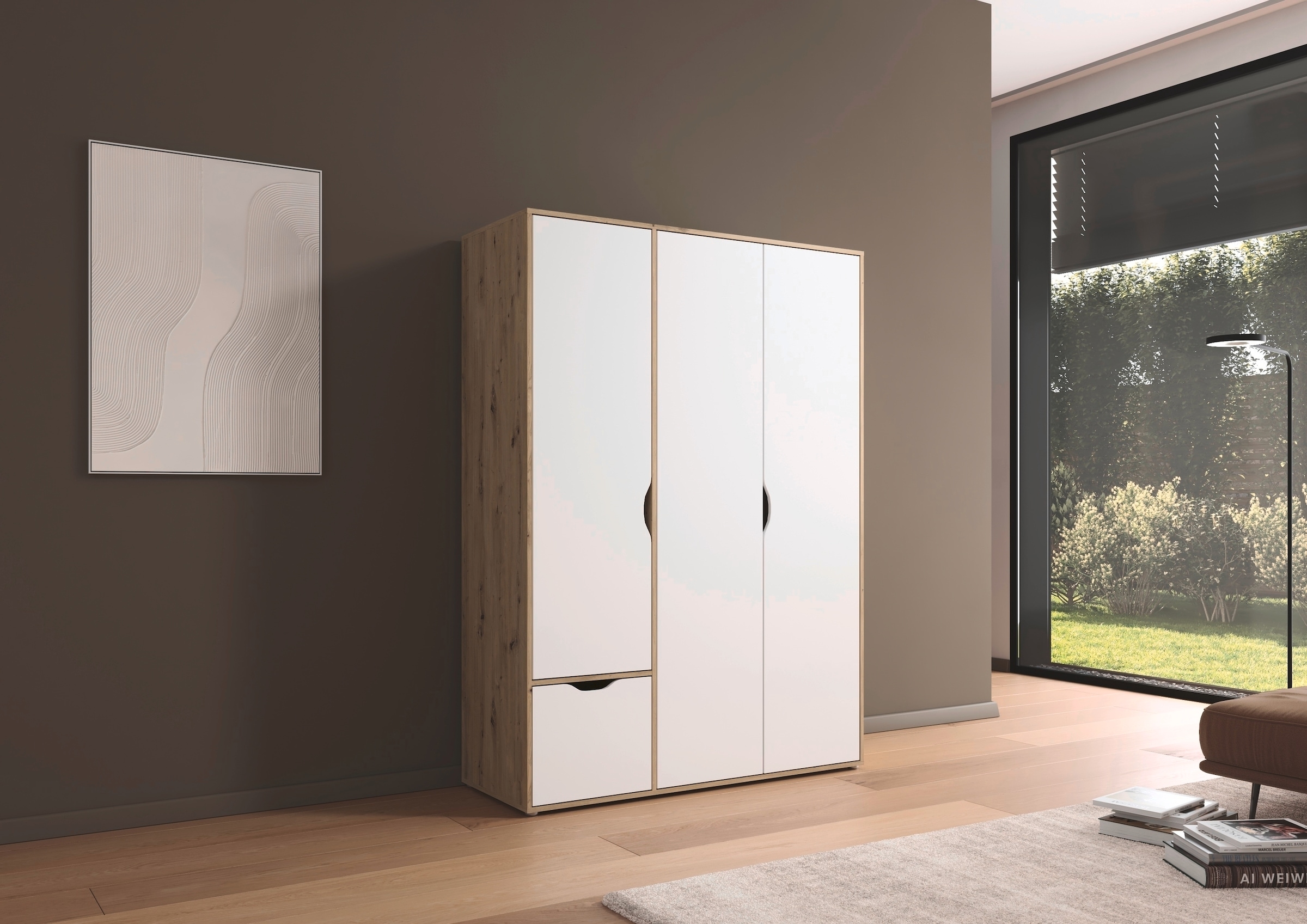 rauch Drehtürenschrank »Kleiderschrank Schrank Garderobe Wäscheschrank NARAI mit Schubladen«, (in 3 verschiedenen Ausstattungen BASIC/CLASSIC/PREMIUM), Griffausfräsungen für eine grifflose Optik TOPSELLER MADE IN GERMANY
