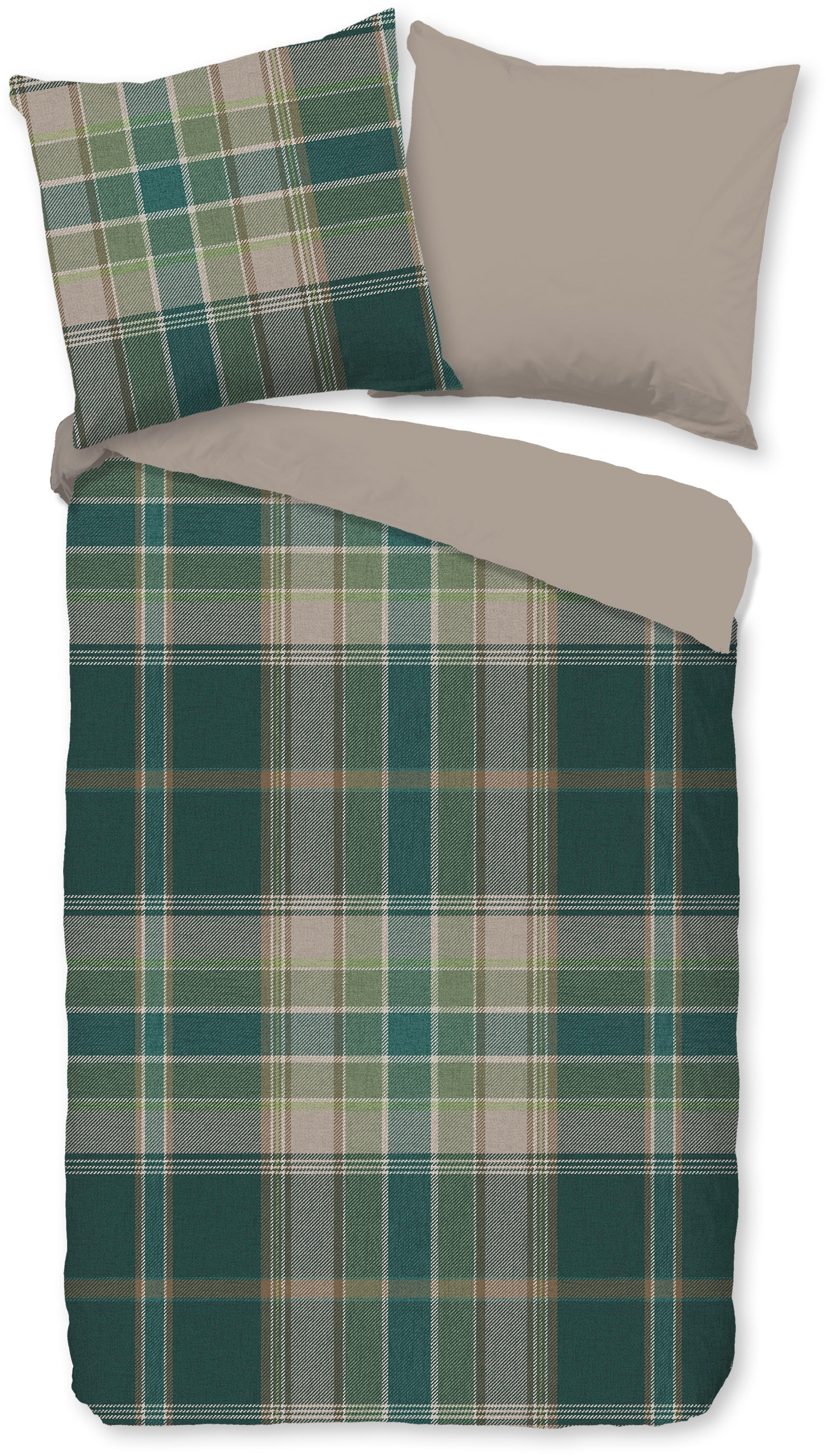 good morning Wendebettwäsche »Dirkje« 2 Stk. tlg. Flanell, Biber, Winter, Warm, Reißverschluss, Wendeoptik, Karo, grün
