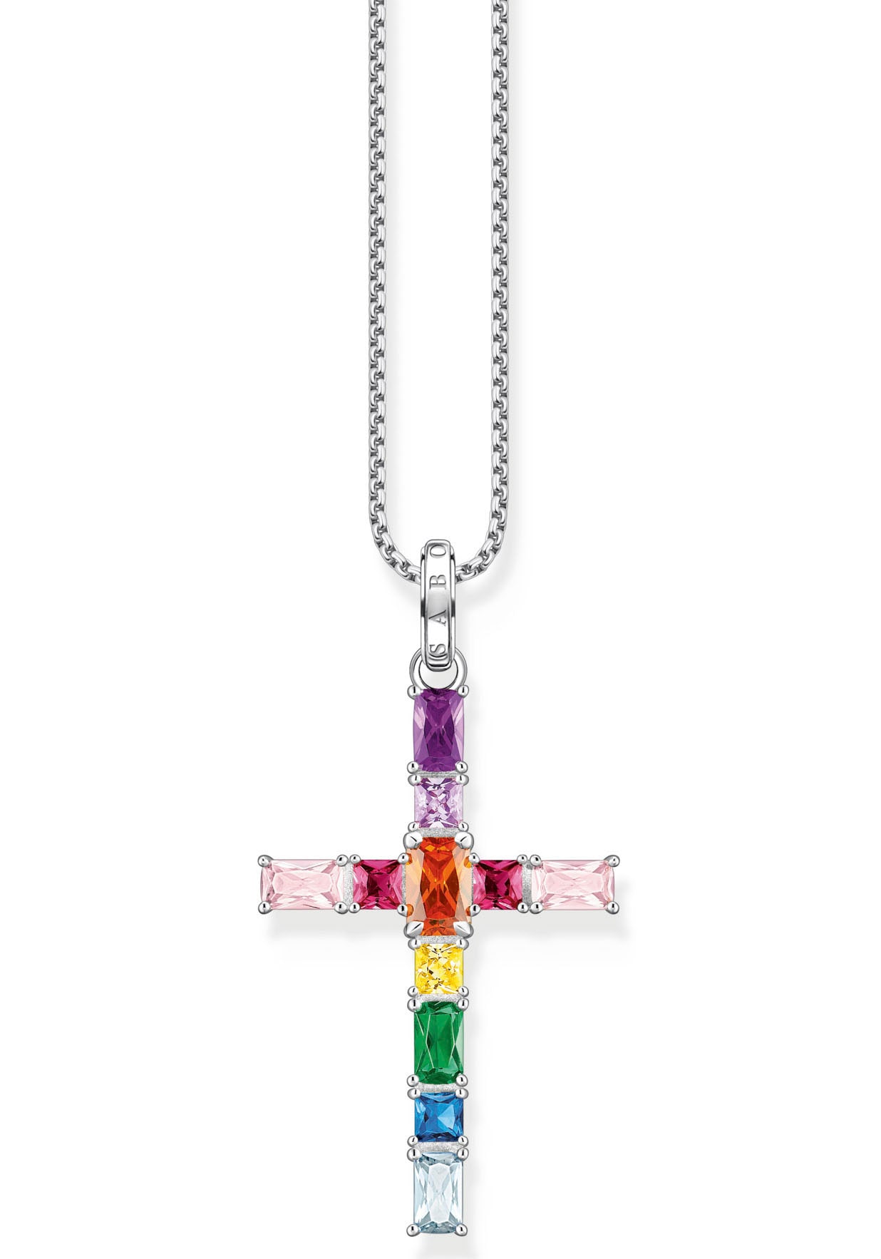 THOMAS SABO Kettenanhänger »Kreuz pinke oder bunte Steine, PE939-051-9, PE939-073-7«, mit Spinell (synth.), Zirkonia (synth.), Korund (synth.)