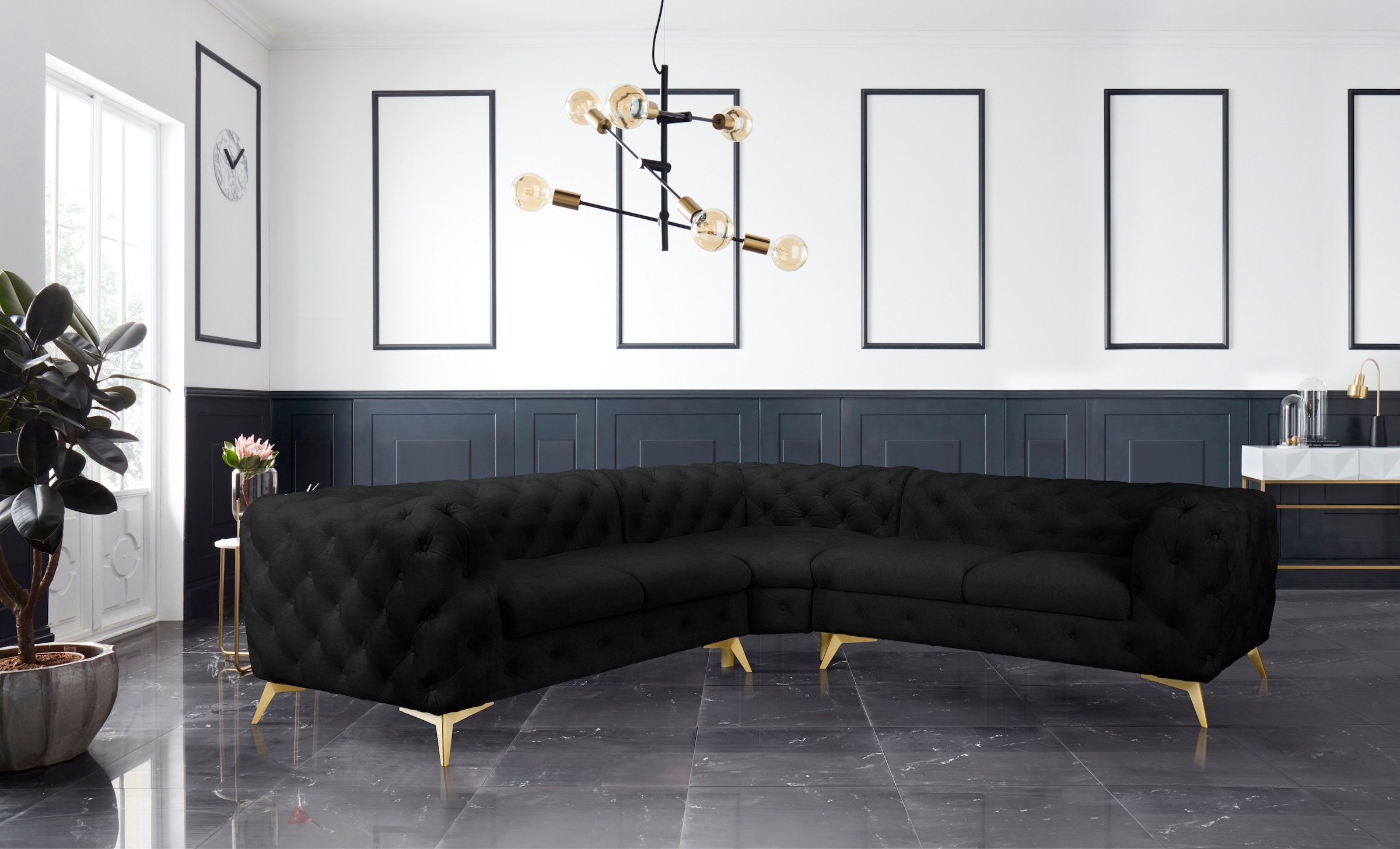 Leonique Chesterfield-Sofa »Ecksofa GLYNIS L-Form mit Wellenunterfederung, günstig online kaufen