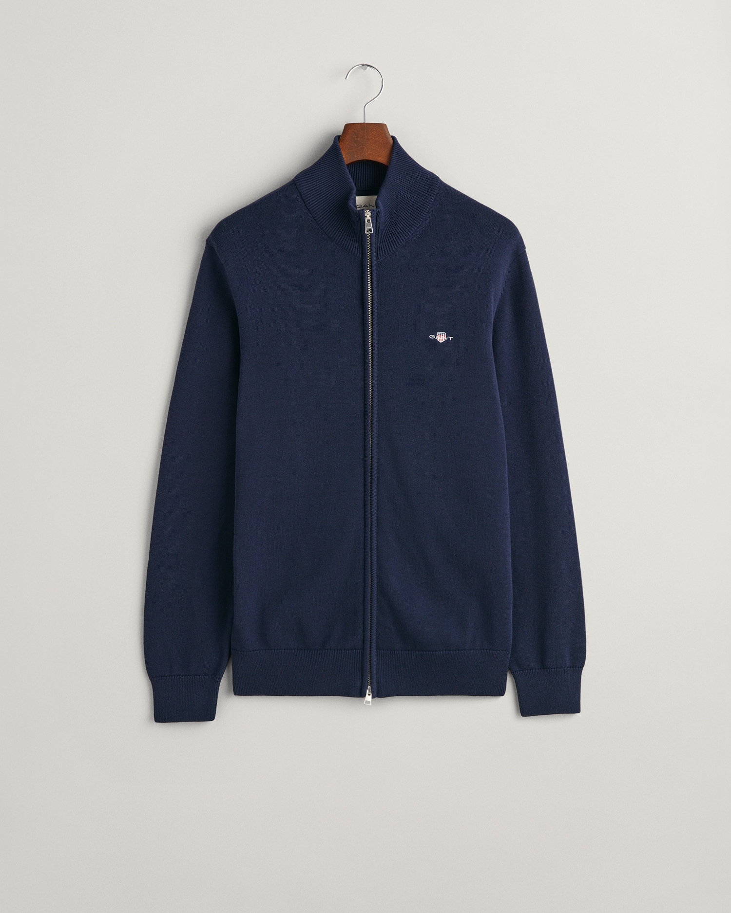 Gant Cardigan »CASUAL COTTON ZIP CARDIGAN«, Mit Rippbündchen an Stehkragen, Ärmeln und Saum