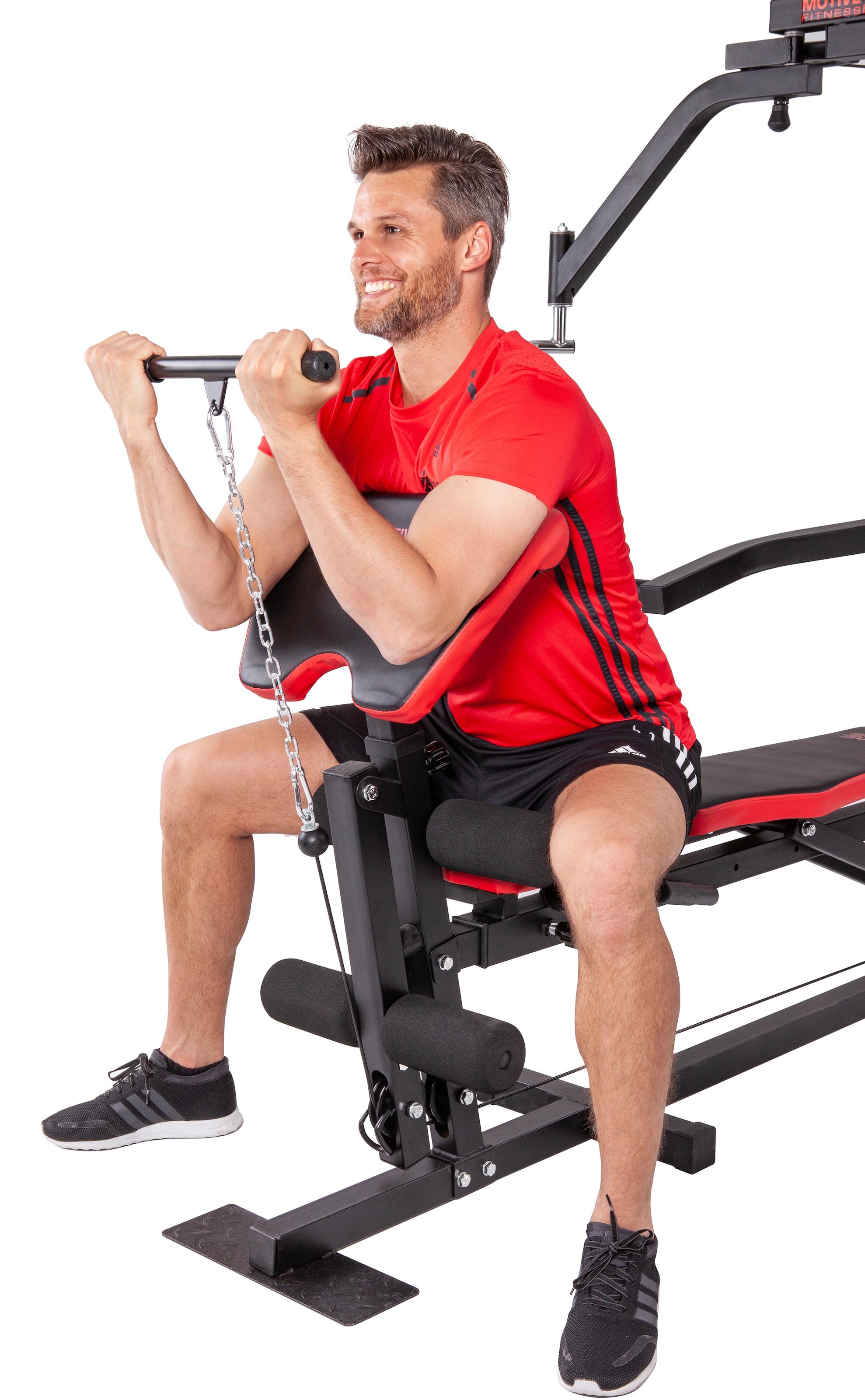 MOTIVE FITNESS by U.N.O. Kraftstation »Multi-Gym Competition«, 10 Gewichtsblöcke, (Butterflystange, Latzug, Ruderfunktion und mehr), multifunktionale Fitnessstation, max. Trainingsgewicht 45 kg