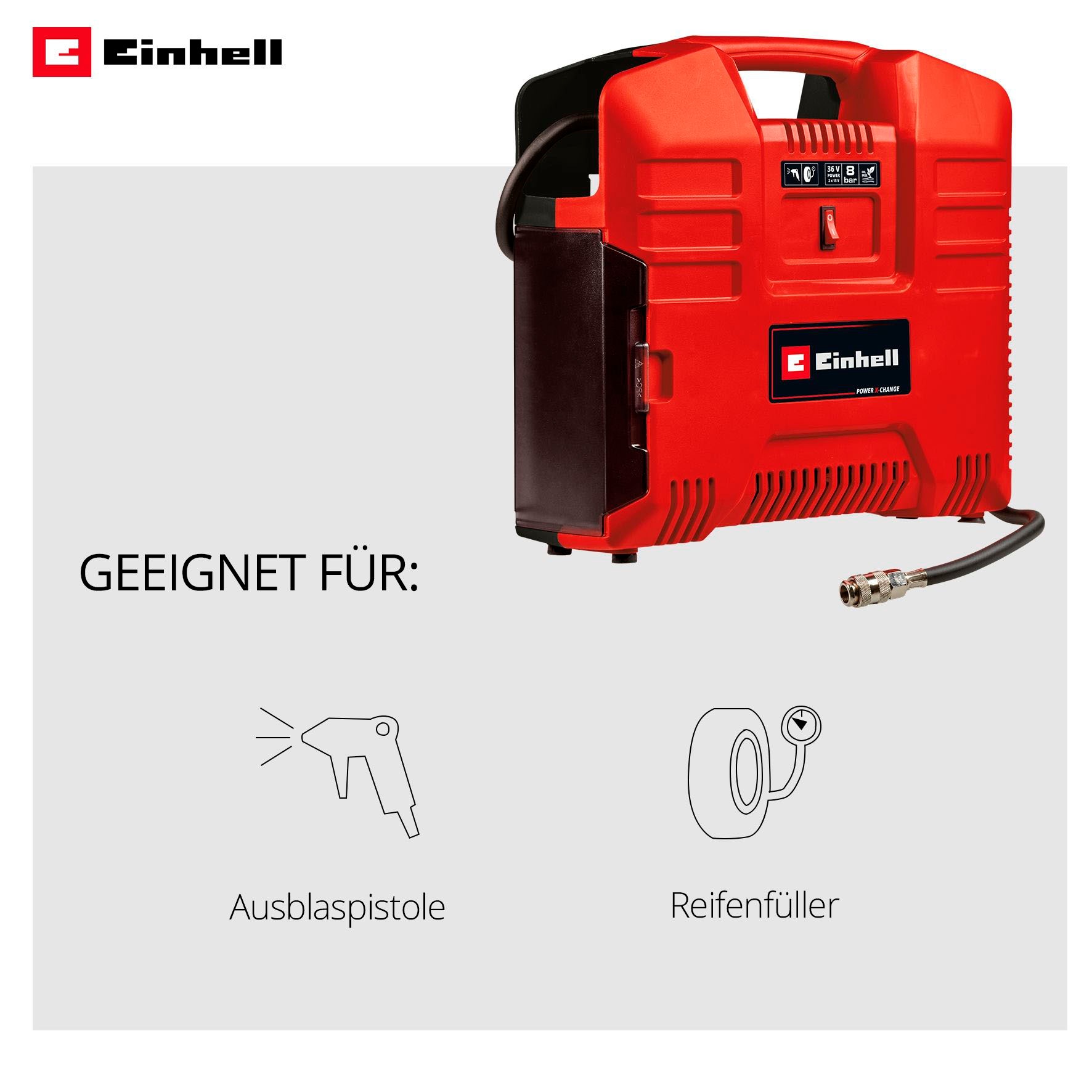Einhell Koffer-Kompressor »TE-AC 36/8 Li OF Set-Solo«, ohne Akku und Ladegerät, inkl. Aufbewahrungskoffer