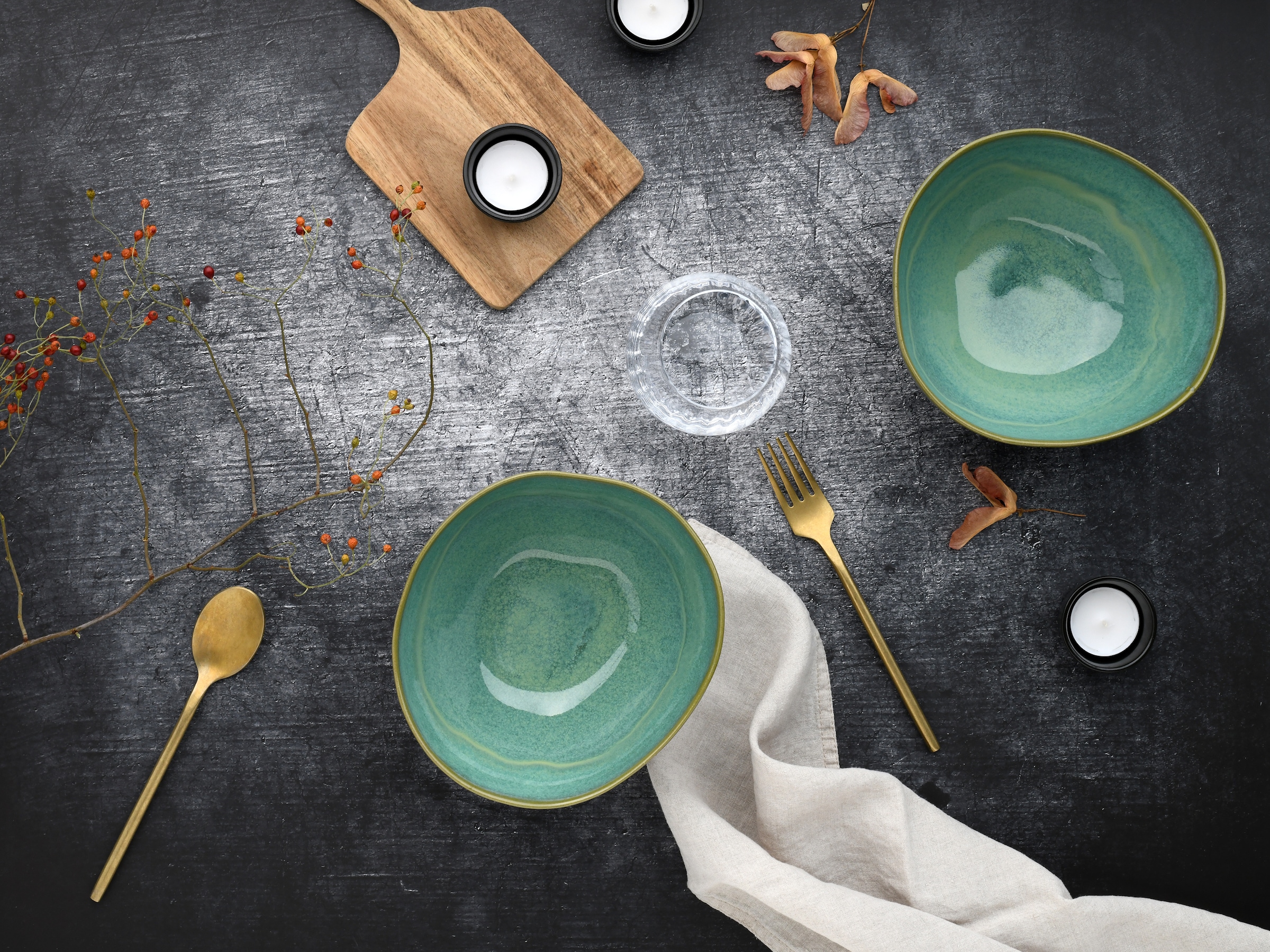 CreaTable Schale »Basalt Bio, Poke Bowl 18 cm 2-tlg«, 2 tlg., aus Steinzeug, Organische Form, Jedes Teil ein Unikat