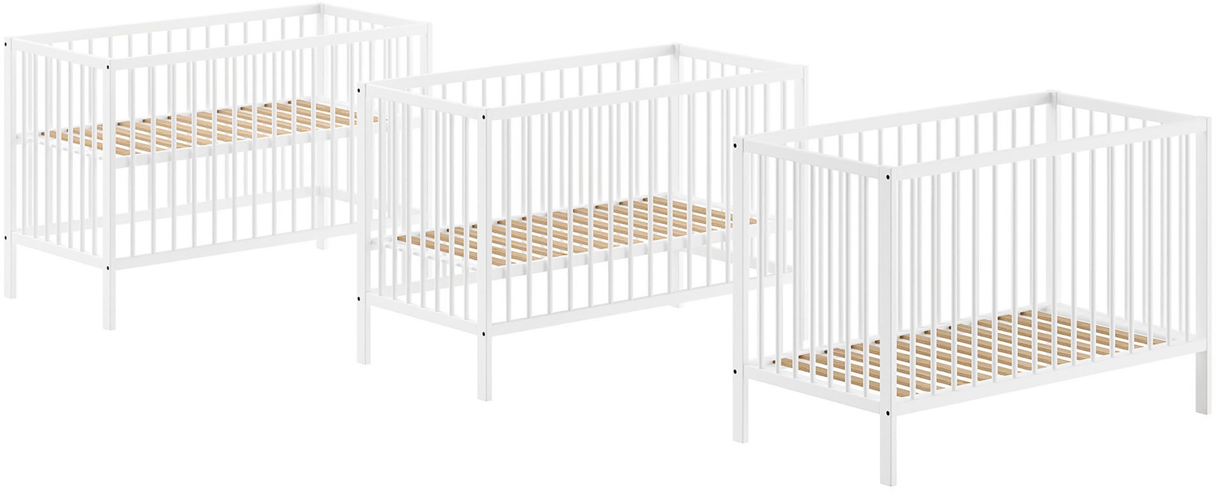 Vipack Babybett »Dino 60/120 Cm Mit 3-fach Verstellbarem Lattenrost, Stabile Bauweise« Gitterbett Aus Massiver Buche, Wahlweise In 3 Farben