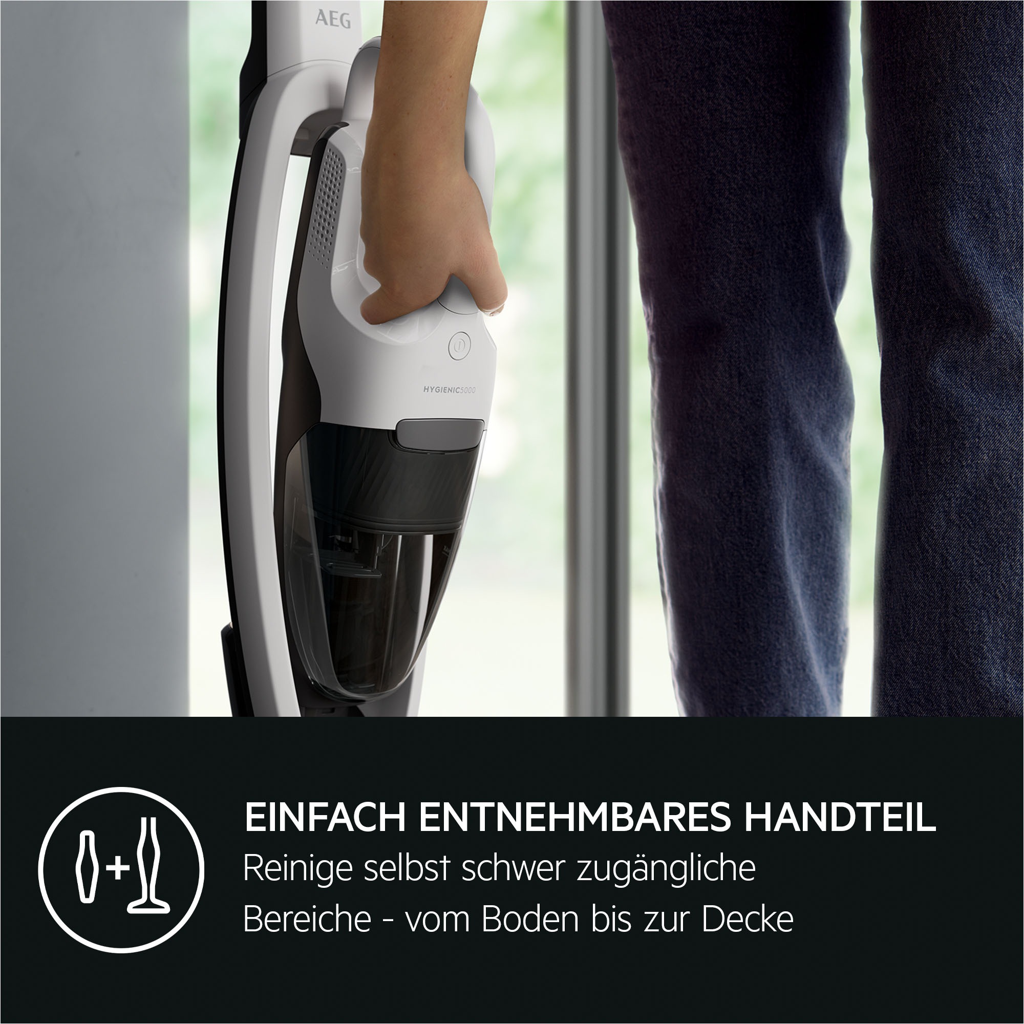 AEG Akku-Hand-und Stielstaubsauger »HYGIENIC 5000 AKKU-STAUBSAUGER (AS52H212XN)« 2in1, leise 79 dB(A), 58 % Recyclingmaterial, bis zu 50 Min. Laufzeit