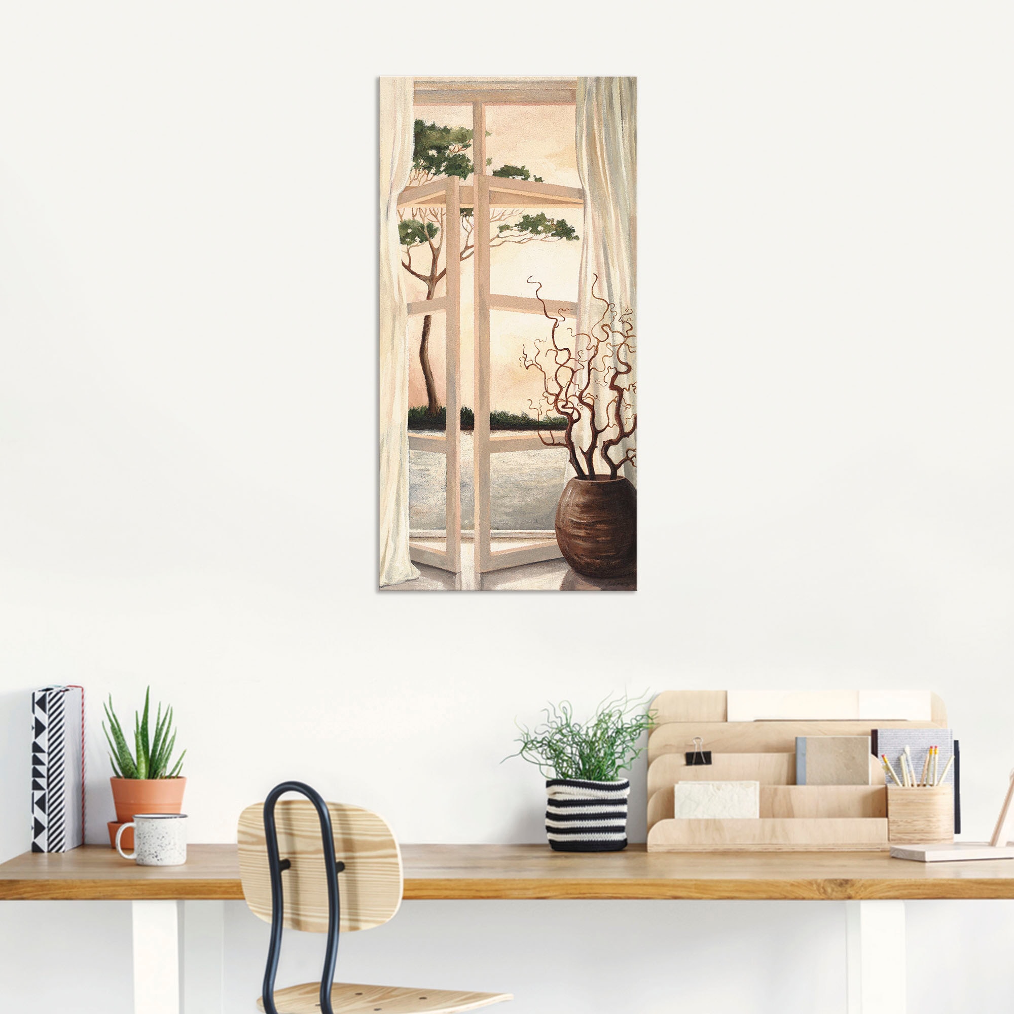Artland Wandbild »Fensterbild Toskanischer Sonnenuntergang«, Fensterblick, (1 St.), als Alubild, Outdoorbild, Leinwandbild, Poster, Wandaufkleber