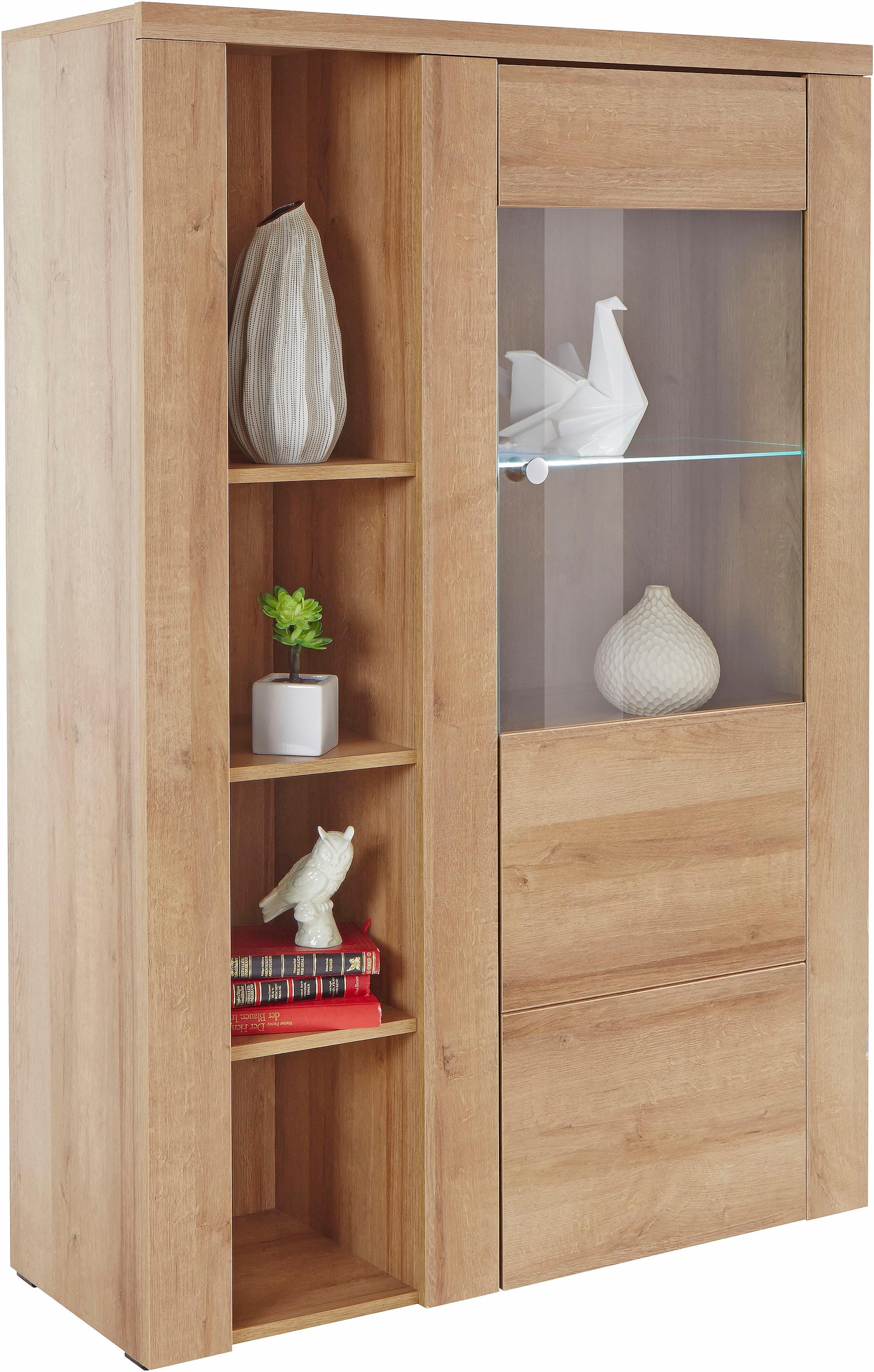 Home affaire Vitrine »Larona, zeitlose Glasvitirne, Hochschrank Höhe 145 cm«, Stauraumvitrine mit dekorativer Rahmenoptik