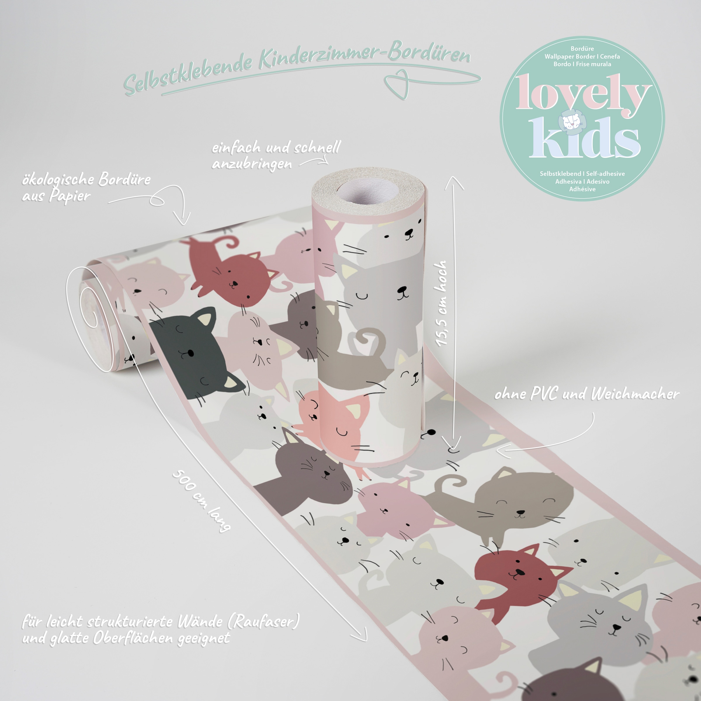 A.S. Création Bordüre »Little Cats«, Motiv-abstrakt-naturalistisch, Tapete Kinder Borte Wohnzimmer Schlafzimmer Küche Design Kinderzimmer