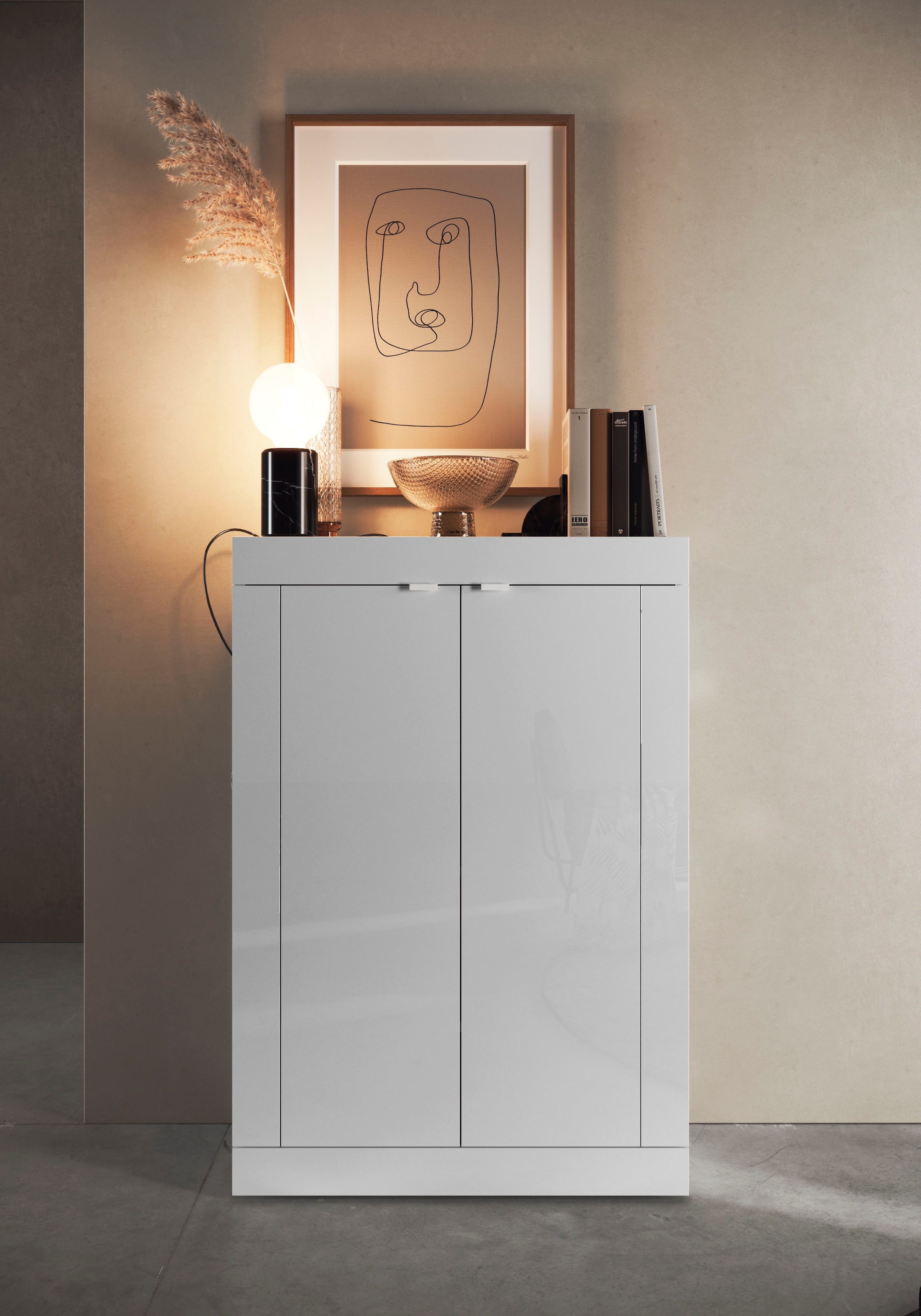 INOSIGN Schuhschrank »Basic Breite 78 cm, Höhe 116 cm, Schuhkommode,« moderne Rahmenoptik, Metallgriffe, 4 Einlegeböden