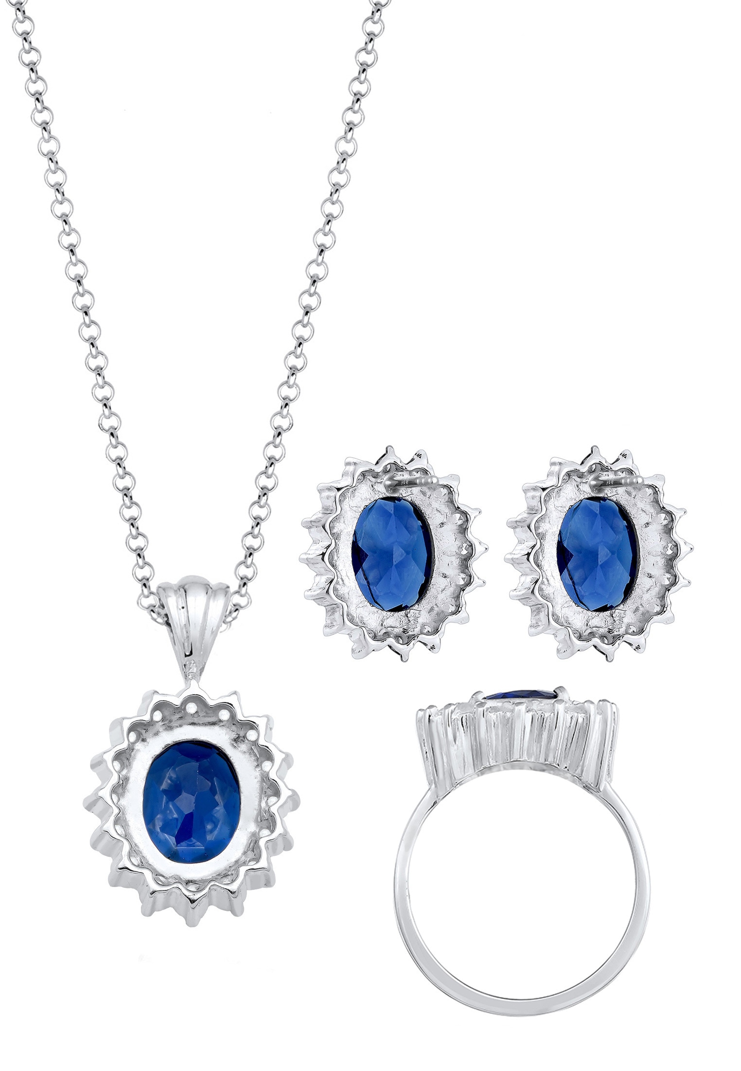 Elli Schmuckset »Zirkonia Synthetischer Saphir Blau 925 Sterling Silber«