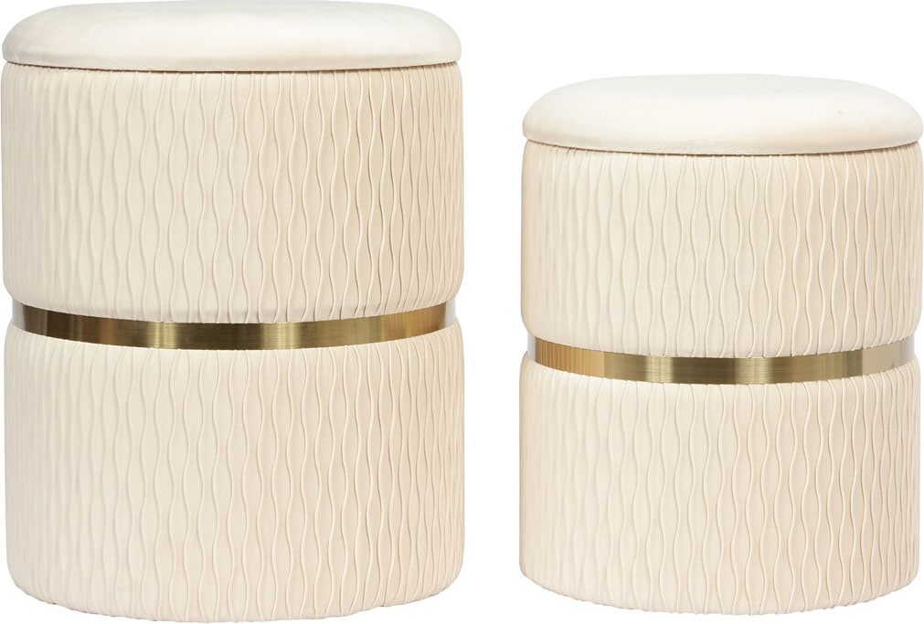 Kayoom Polsterhocker »Hocker Zora 425 2er-Set, Praktischer und versteckter Stauraum«, (Set, 2 St.), 2er-Set mit Stauraum, ineinander stapelbar, goldener Ring