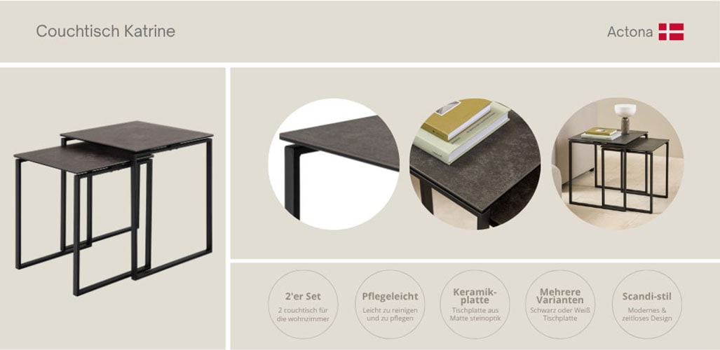 ACTONA GROUP Couchtisch »Katrine, 2er-Set, Kaffetisch, Keramik-Tischplatte, günstig online kaufen