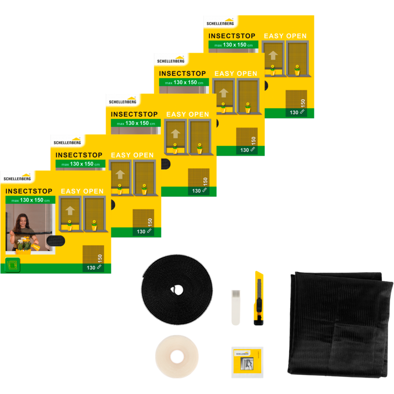 SCHELLENBERG Fliegengitter-Gewebe »aufrollbar, für Fenster« Set, 5 Stk. tlg. Klebe-Klett-Montage, 130 x 150 cm, anthrazit Rahmen: Grau Gewebe:...