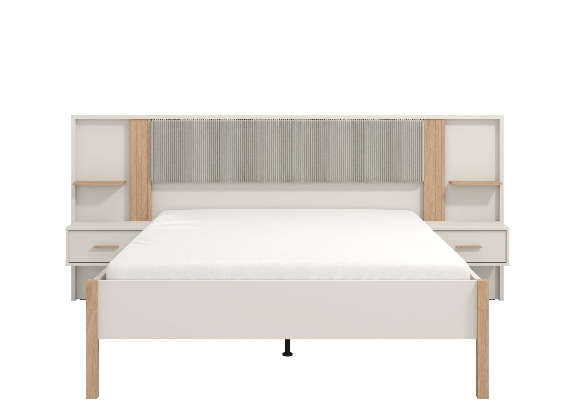 Home affaire Bett »Belfort Bettanlage, mit gepolstertem Kopfteil, weicher Cordstoff«, (Set, 3 tlg., Bett und 2 Wandpaneele mit Nachtkommoden), Liegefläche 160x200cm, FSC®-zertifizierter Holzwerkstoff