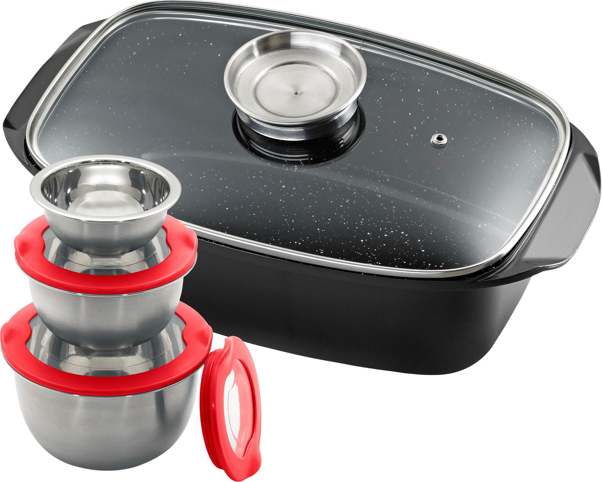 KING Bräter »5 Liter« Aluminiumguss Set, 3 Schüsseln mit Kunststoffdeckeln: günstig online kaufen