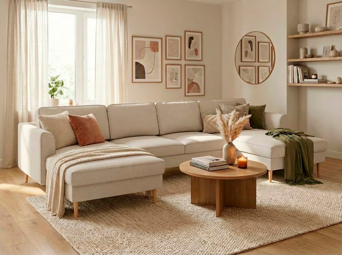 Home affaire Wohnlandschaft »Booster, whlw. mit Schlaffunktion & Bettkasten, Fuß Buche lackiert« Sofa in U-Form, Breite 305 cm, in Cord oder Struktur