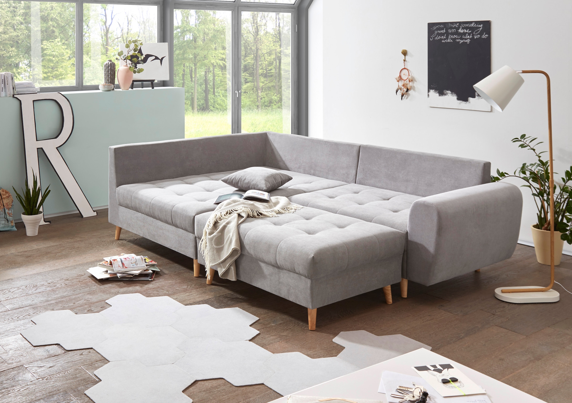 ED EXCITING DESIGN Ecksofa »Alice L-Form«, (Set), mit Hocker & 3 Zierkissen