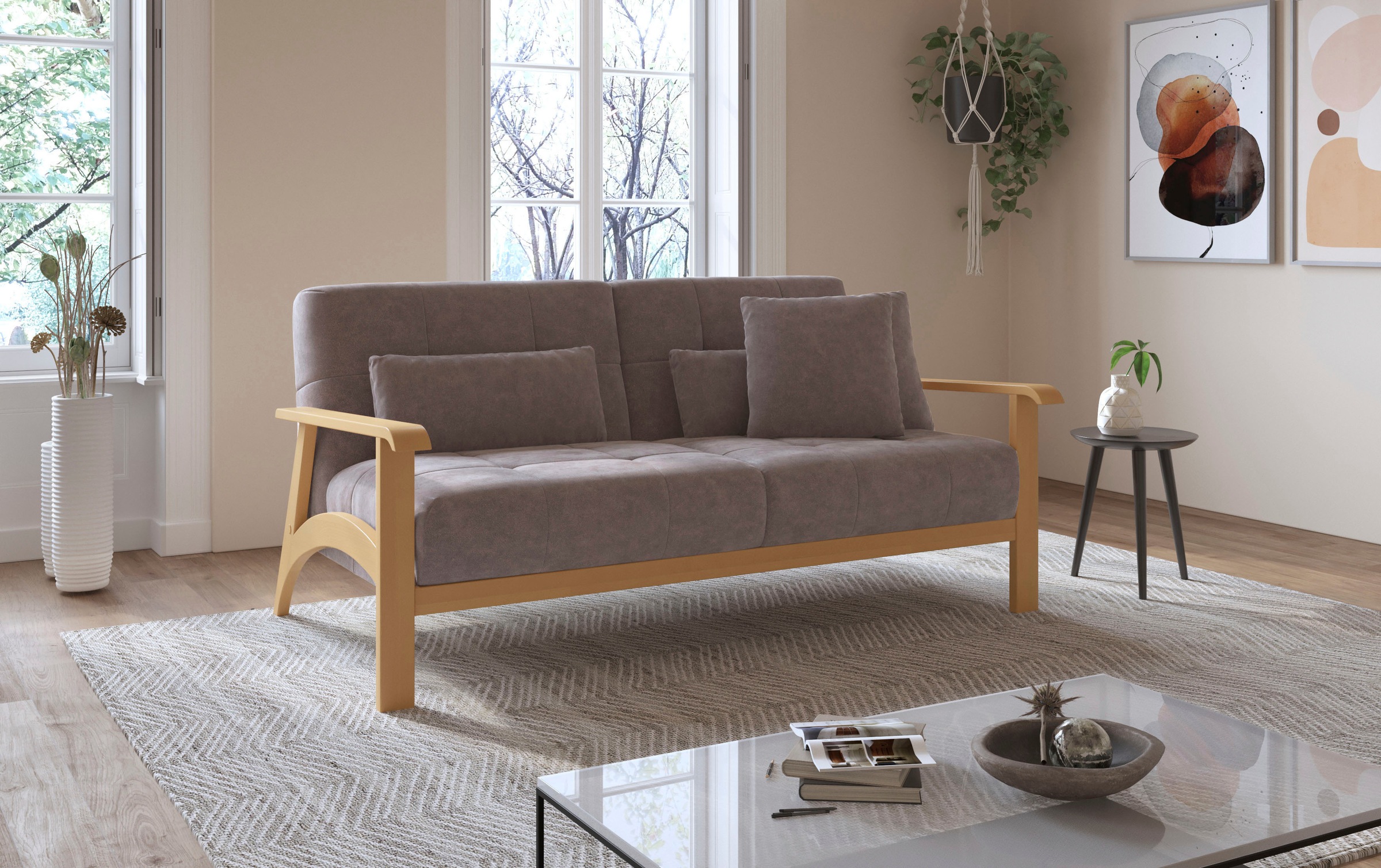 sit&more 2,5-Sitzer »Billund«, Armlehnen aus eichefarbigem Buchenholz, verschiedene Bezüge und Farben