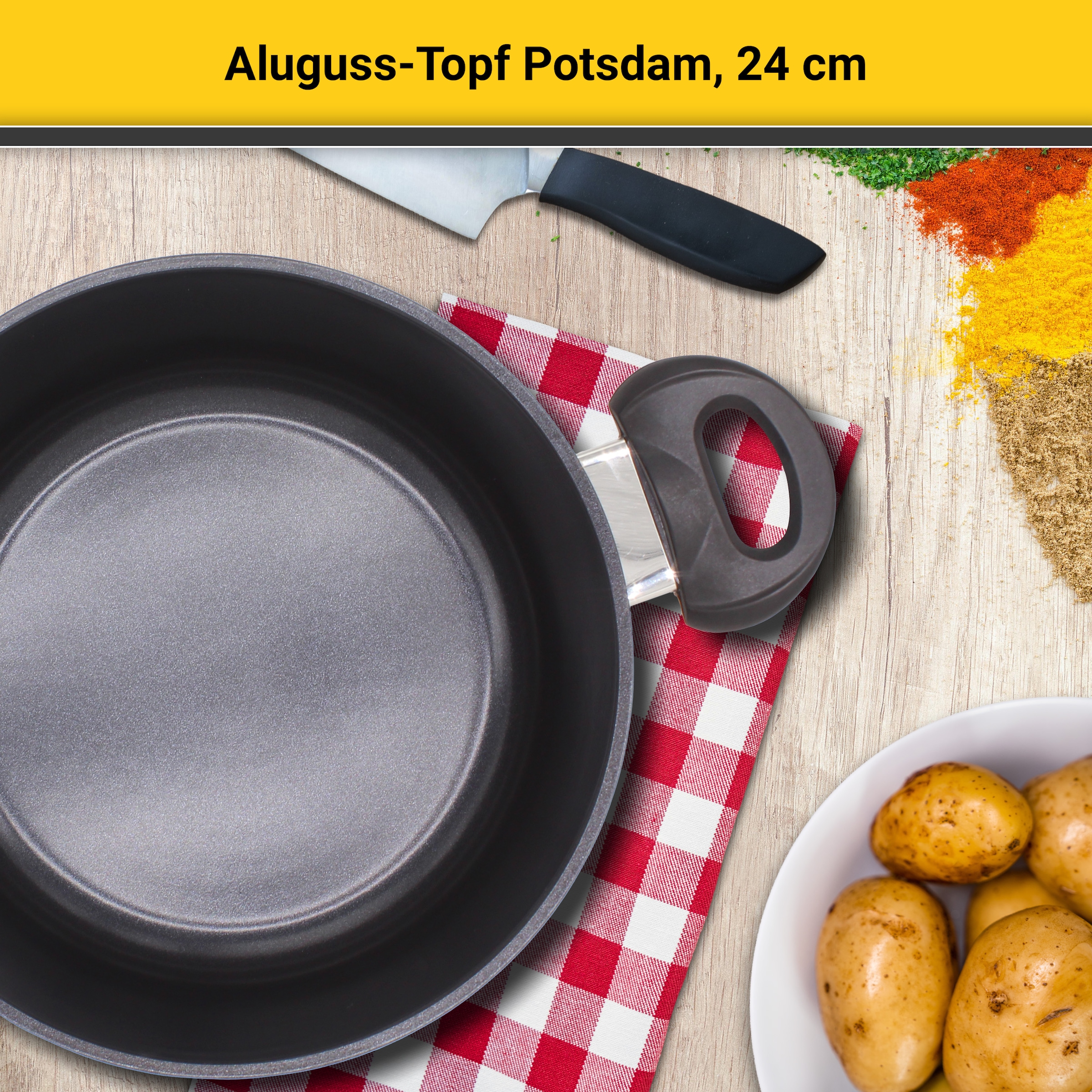 Krüger Fleischtopf »Aluguss Topf mit Glasdeckel Potsdam«, Aluminiumguss, (1 tlg.), für Induktions-Kochfelder geeignet