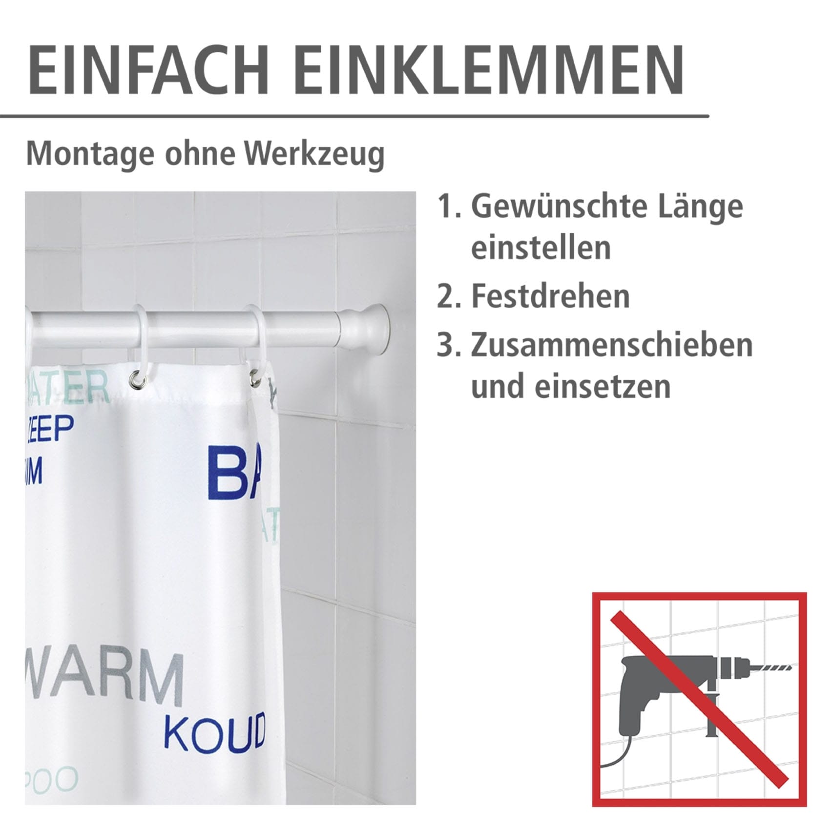 WENKO Klemmstange »Extra stark weiß« Ø 28 mm ausziehbar Teleskopstange für Duschvorhänge, Breite 110-245 cm