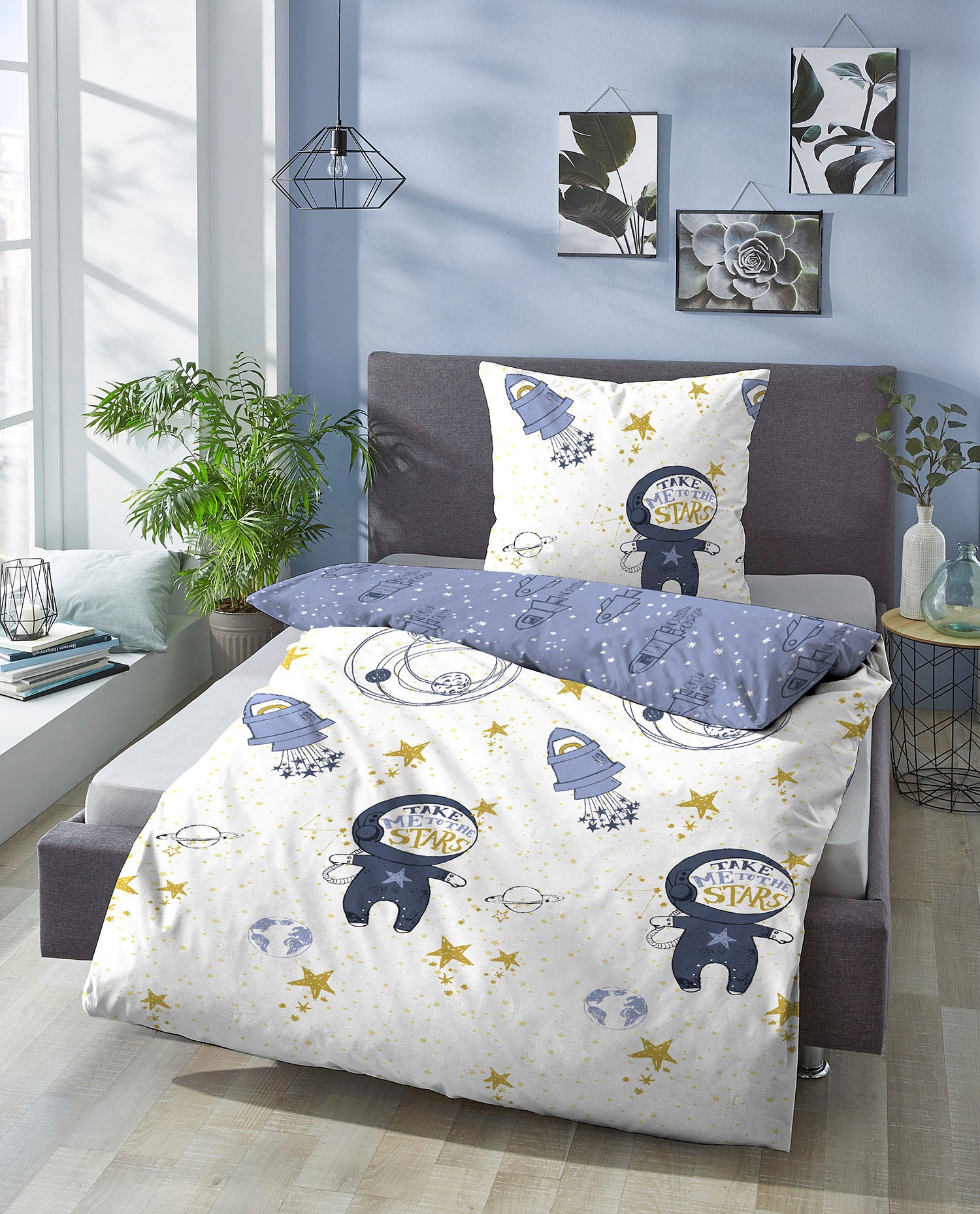 Biberna Kinderbettwäsche »Julien in Gr. 100x135 oder 135x200 cm, für Kinder, Kinderbettwäsche«, Feinbiber kuschelig warm im Winter, Kinderbettwäsche Weltraum, Kinder