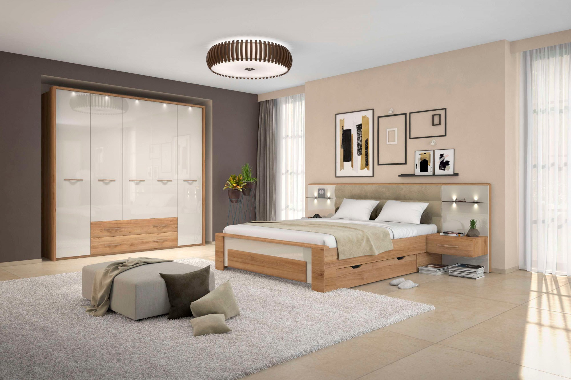 Home affaire Nachtkonsole »Gala, beige hochglänzend UV lackiert und melaminbeschichtet, kratzfest«, (Schublade mit Soft-Close-Funktion, 56x47x100cm (BxTxH), mit Beleuchtung,wahlweise rechte oder linke Bedienung,FSC-zertifiziert