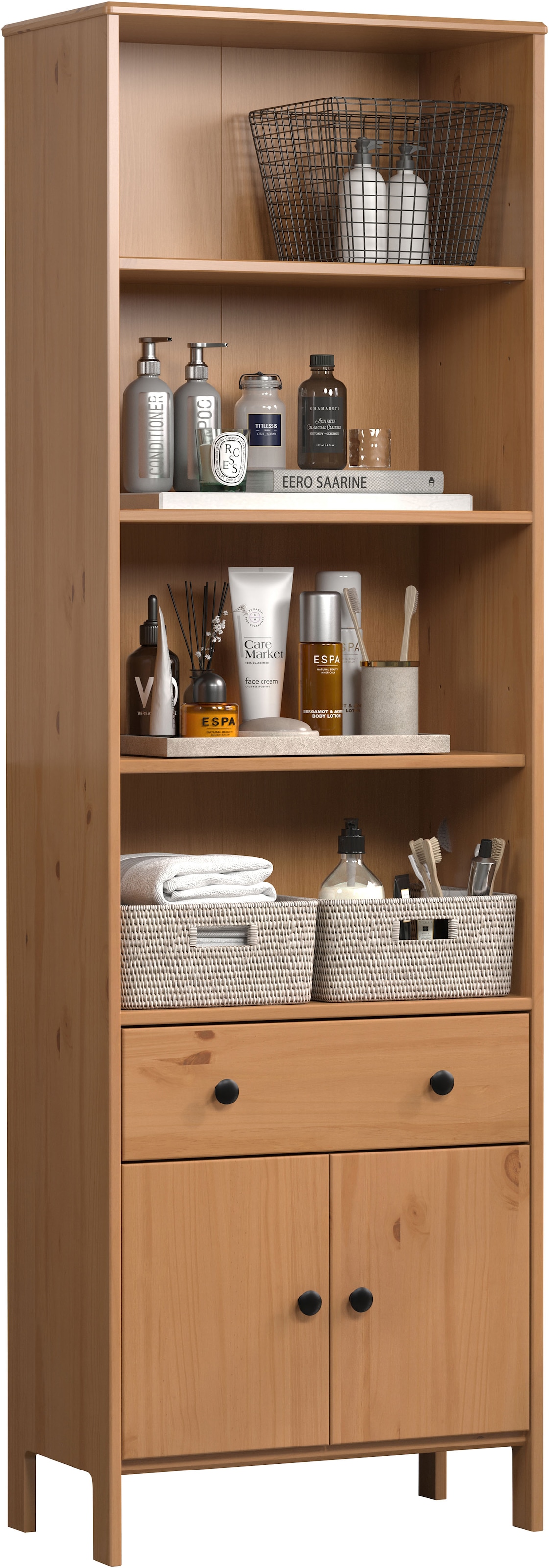 welltime Hochschrank »Kall« 1 Stk. tlg. Badezimmerschrank aus Kiefer-Massivholz - Maße (B/T/H) 60/33/188 cm