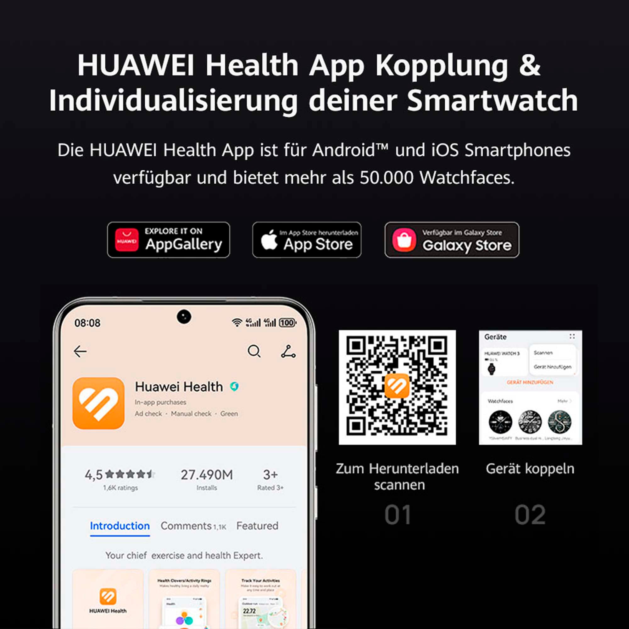 Huawei Smartwatch »WATCH 5 46mm«, (3,8 cm / 1,5 Zoll), 32,00 GB, X-TAP, Health Glance, Titanium, Kompatibel mit iOS & Android)
