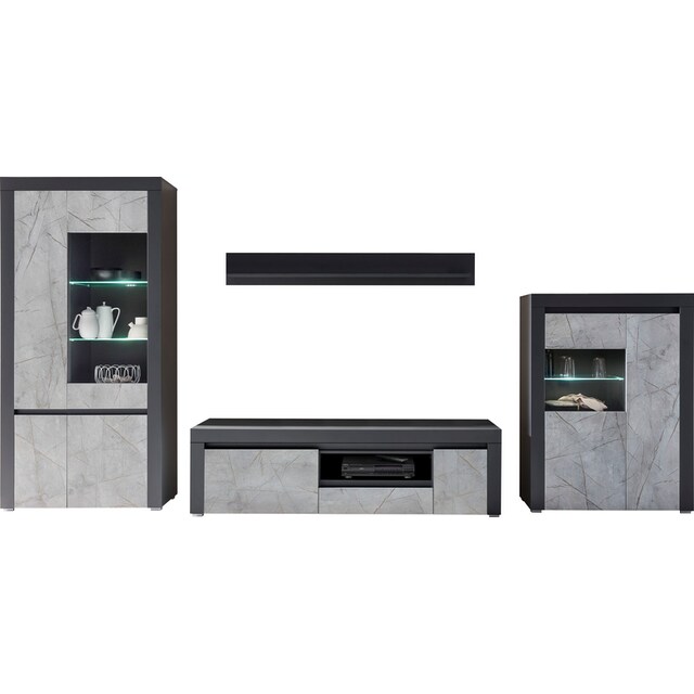 Home affaire Wohnwand »Stone Marble«, (4 St.), bestehend aus vier  Möbelstücken, in grifflosen Design, Breite 390 cm auf Rechnung bestellen