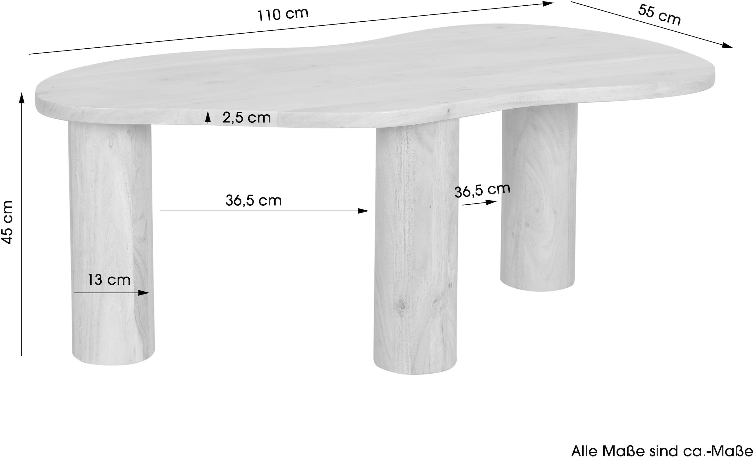 byLIVING Couchtisch »ETHAN« Tischplatte und Gestell Akazie natur oder schwarz, Tischbein: 13 cm