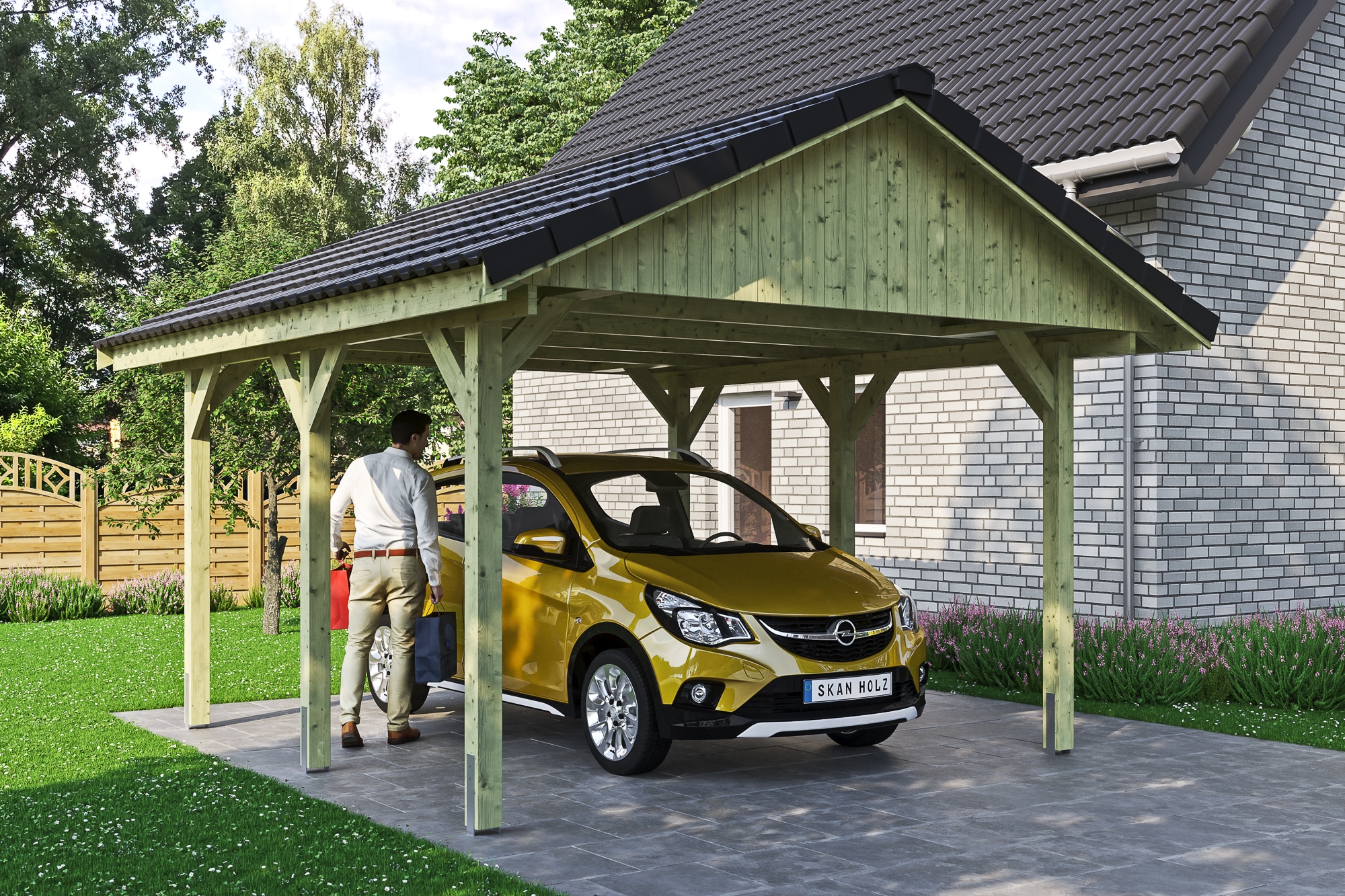 Skanholz Einzelcarport »Wallgau«, Nadelholz, 340 cm, Grün, 430x500cm, mit Dachlattung