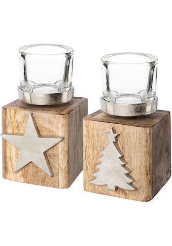 Teelichthalter »Tannenbaum und Stern, Weihnachtsdeko«, (Set, 2 St.)