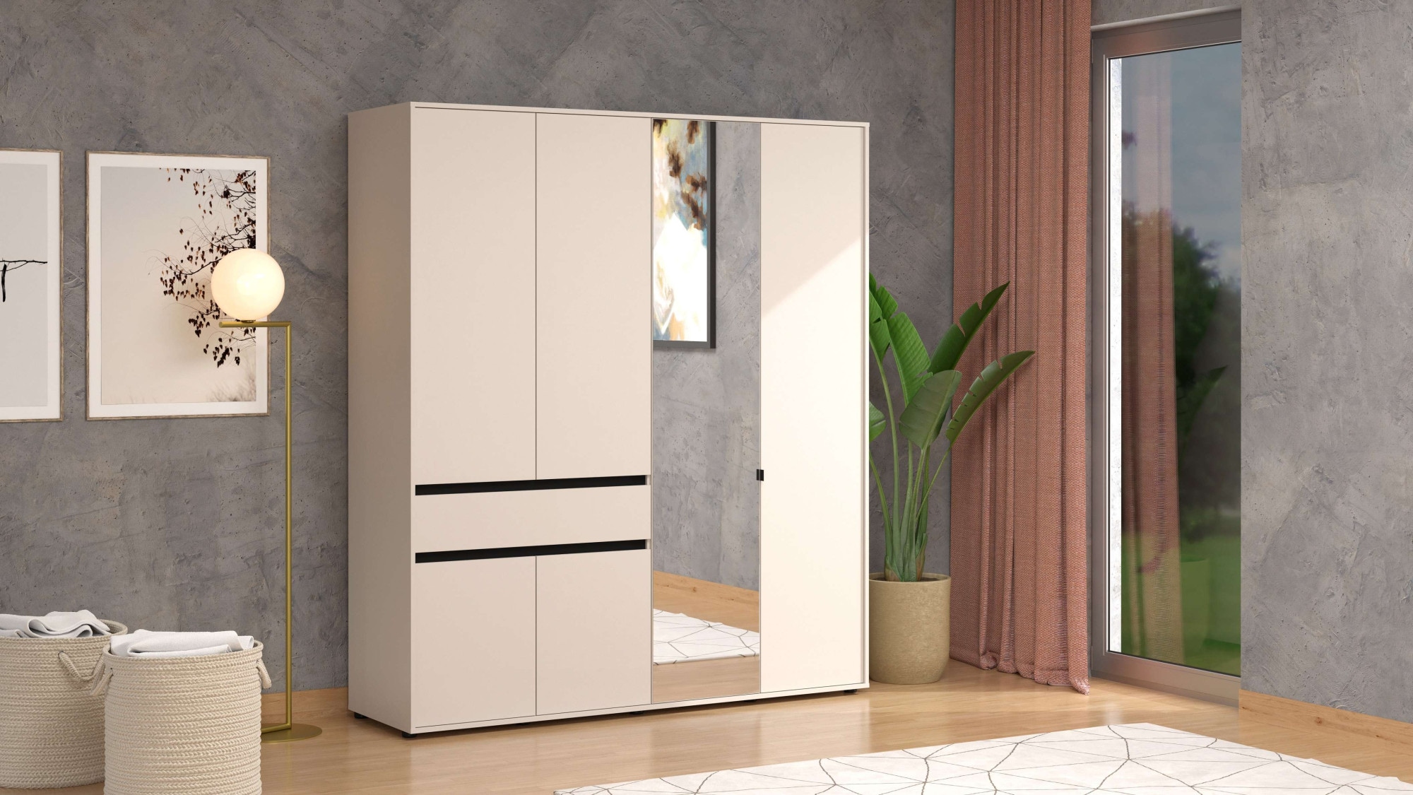 INOSIGN Kleiderschrank »Corbett, grifflose Optik, FSC-zertifziert, Made in Europe«, (138 oder 182,5cm breit, 211cm hoch und 54,5cm tief), mit Spiegel, 1 Schublade und Innenausstattung