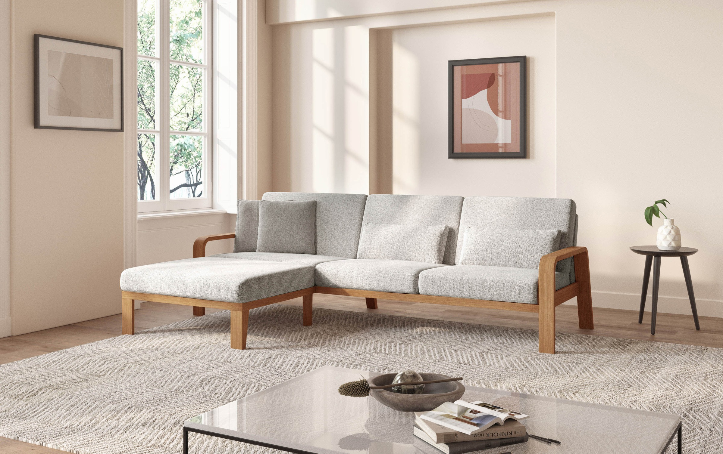 sit&more Ecksofa »Kolding L-Form«, Armlehnen aus eichefarbigem Buchenholz, günstig online kaufen
