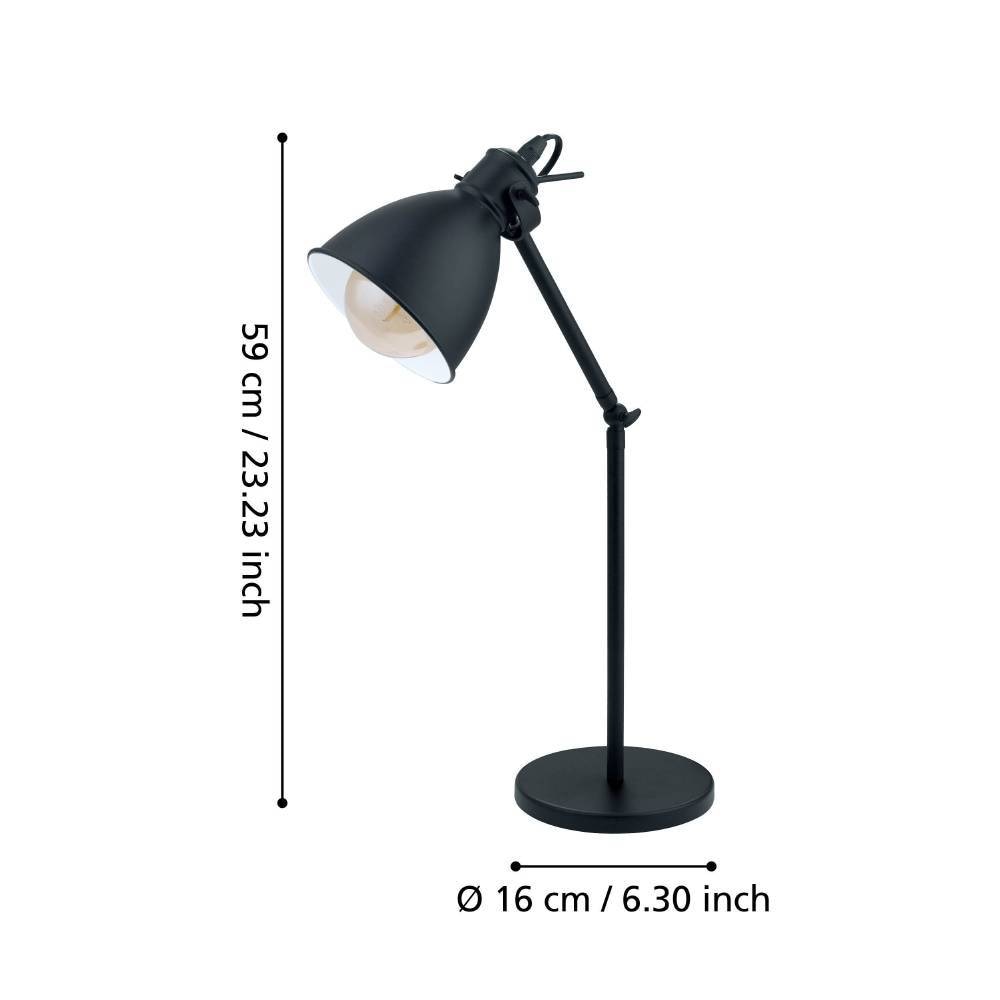 EGLO Tischleuchte »PRIDDY Tischlampe, Nachttischlampe, Stahl, schwarz, E27, Industrial« E27 Wohnzimmerlampe, Esszimmer, 1 flammig, Retro, Vintage, 42,5x15,5cm