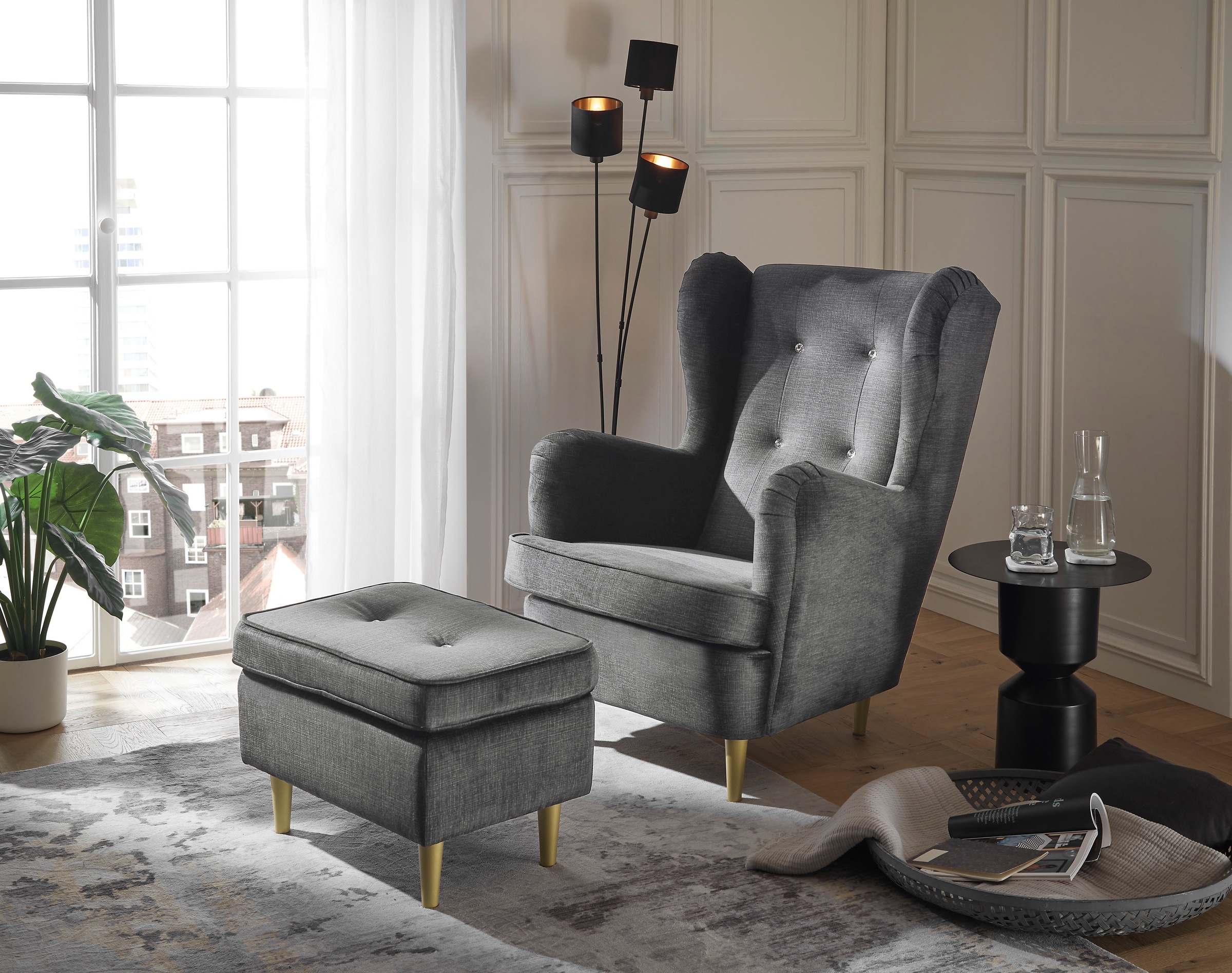 ED EXCITING DESIGN Ohrensessel »Tom«, mit Strasssteinen und goldenen Füßen günstig online kaufen