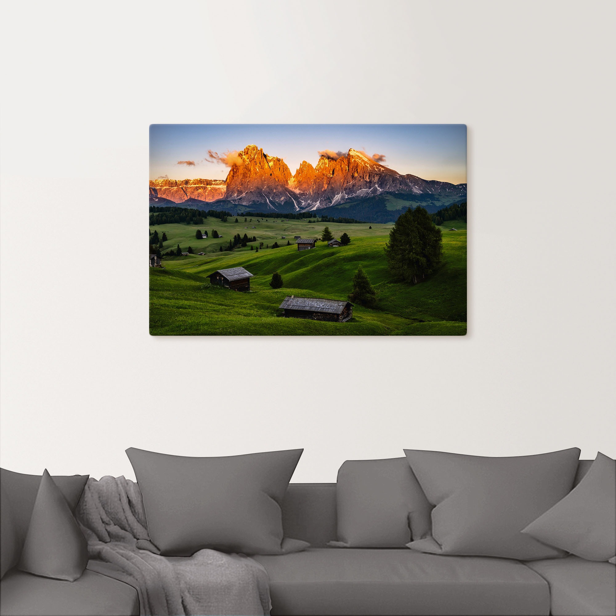 Artland Wandbild »Sonnenuntergang Seiser Alm in Südtirol«, Berge & Alpenbilder, (1 St.), als Alubild, Leinwandbild, Wandaufkleber oder Poster in versch. Größen