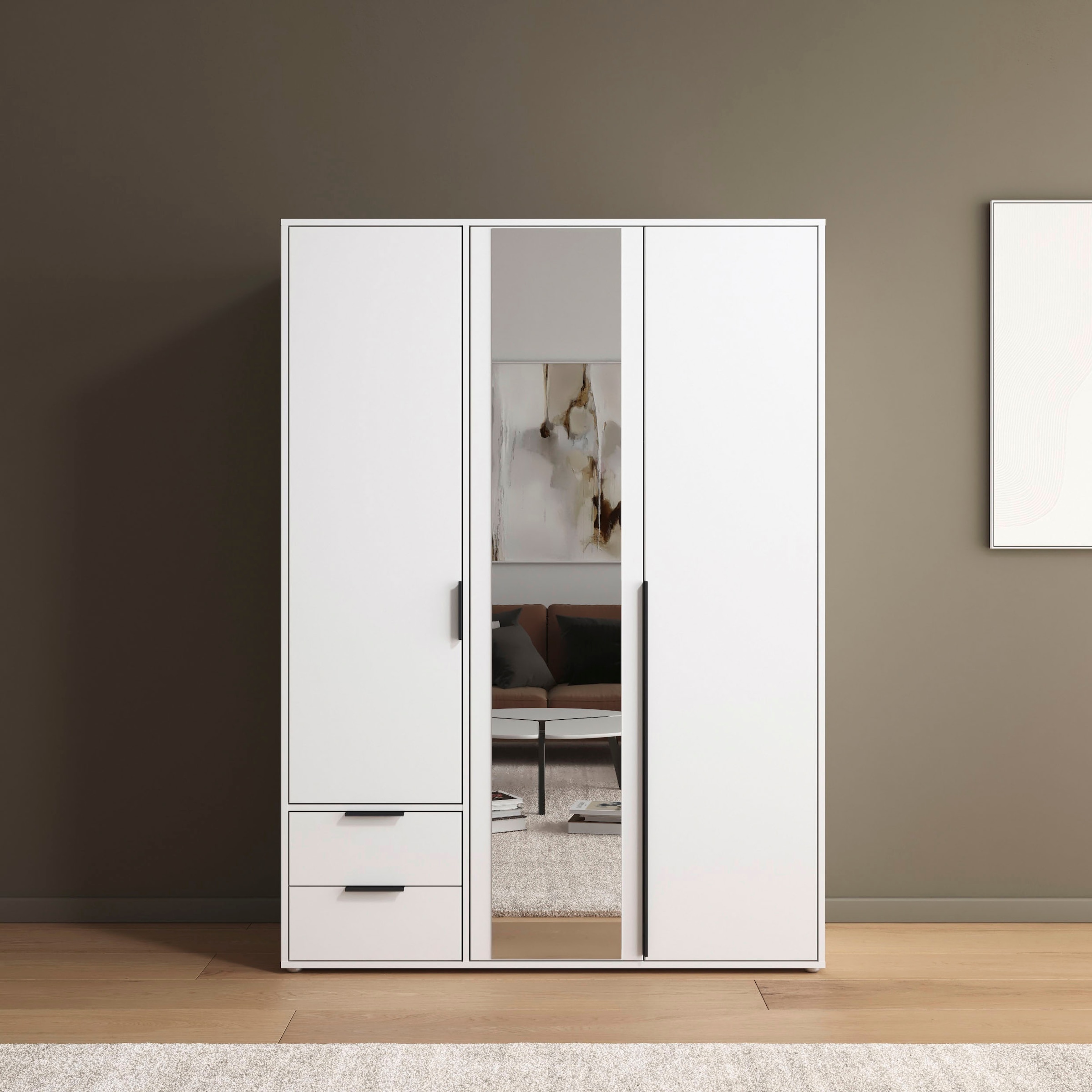 rauch Drehtürenschrank »Kleiderschrank Schrank Garderobe Wäscheschrank NAGATA mit Spiegel«, (in 3 verschiedenen Ausstattungen BASIC/CLASSIC/PREMIUM), und Schubladen sowie Stangengriffen TOPSELLER MADE IN GERMANY