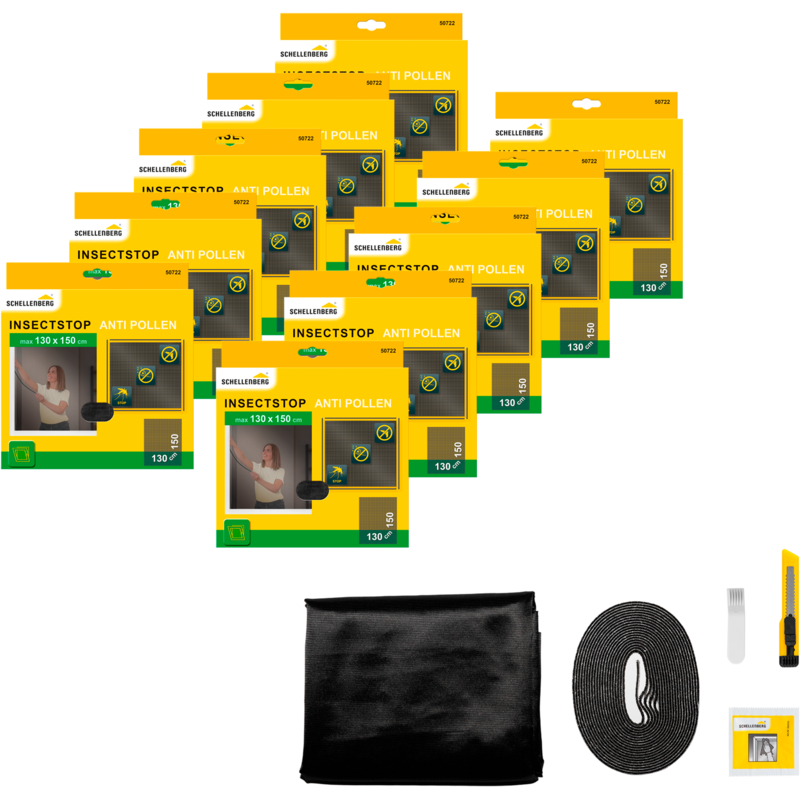 SCHELLENBERG Fliegengitter-Gewebe »mit Pollenschutz für Fenster« Set, 10 Stk. tlg. Insektenschutz, einfache Klebe-Montage, 130 x 150 cm, anthrazit...