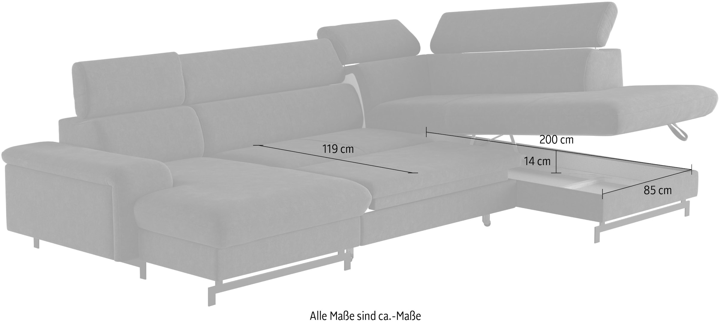 COTTA Wohnlandschaft »Emma U-Form«, mit Kopfteilverstellung, wahlweise mit Bettfunktion & Bettkasten